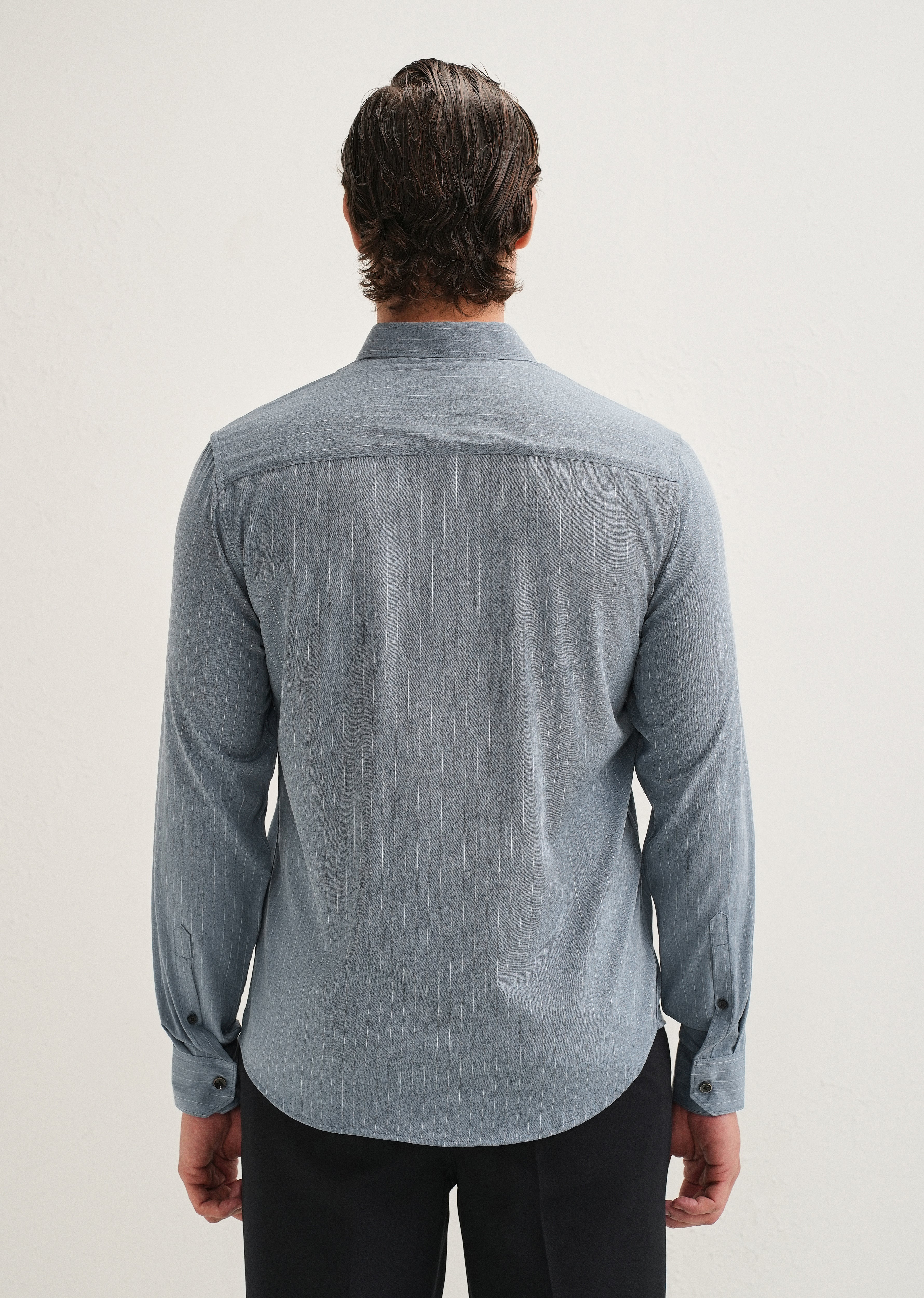 Graphite Blue Pin Striped Wrinkle Free Shirt