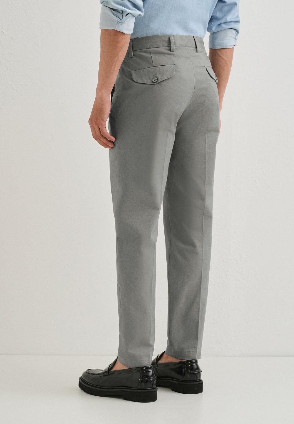 Graphite Grey Plain Pleated Chinos