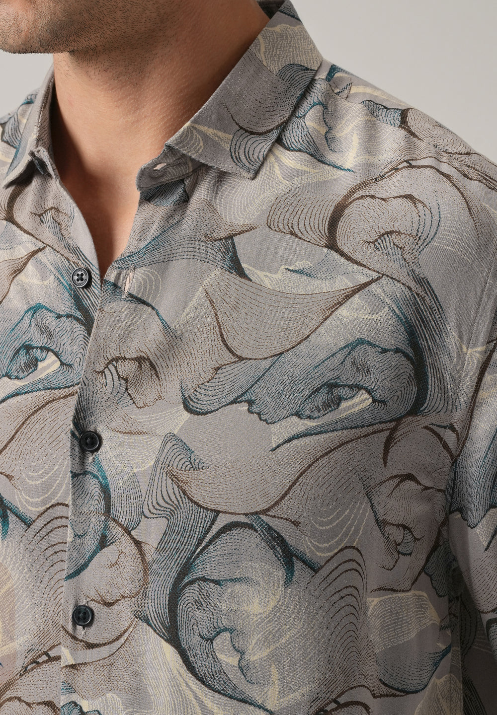 Gray Blue Lines Print Feather Shirt