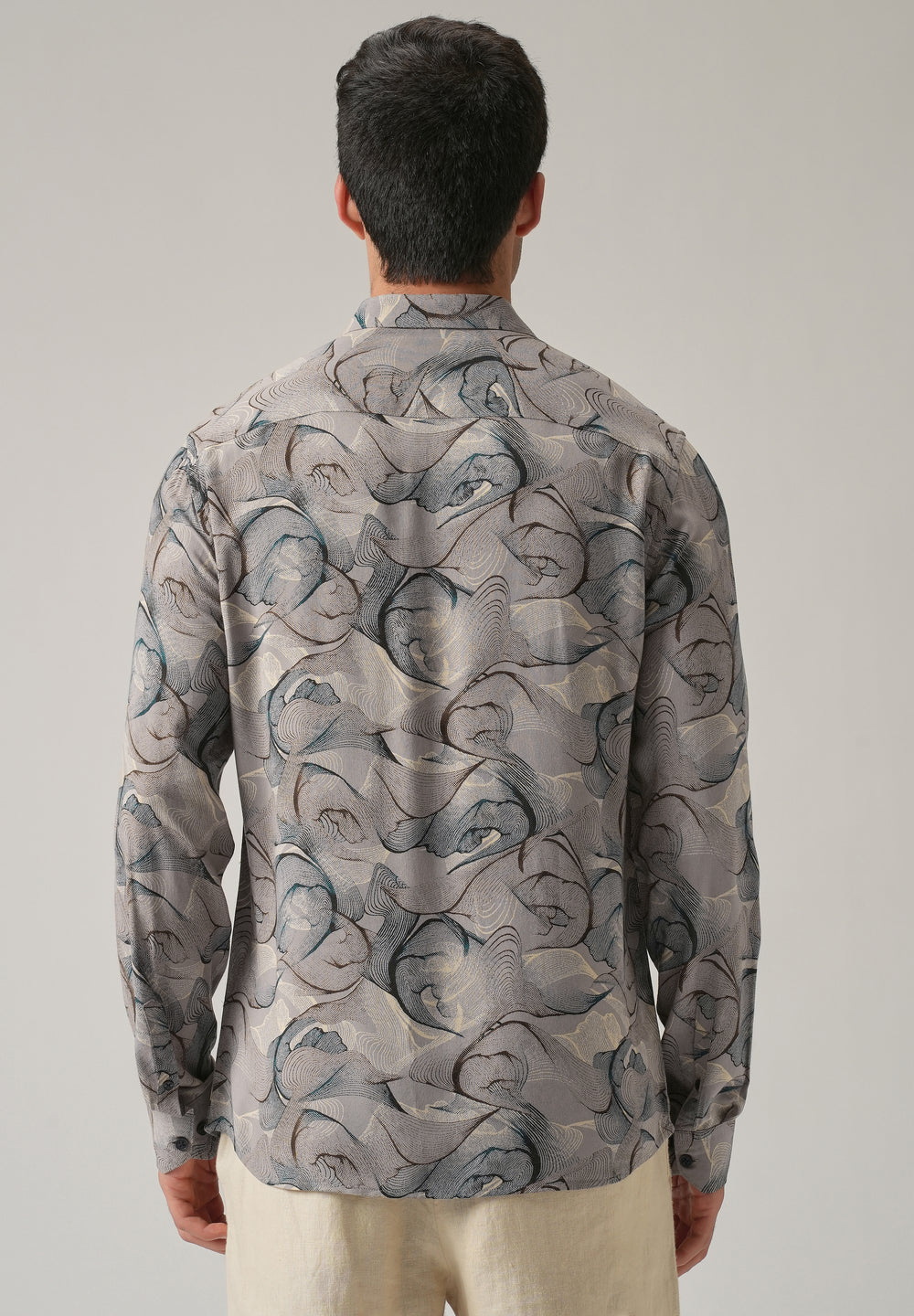 Gray Blue Lines Print Feather Shirt