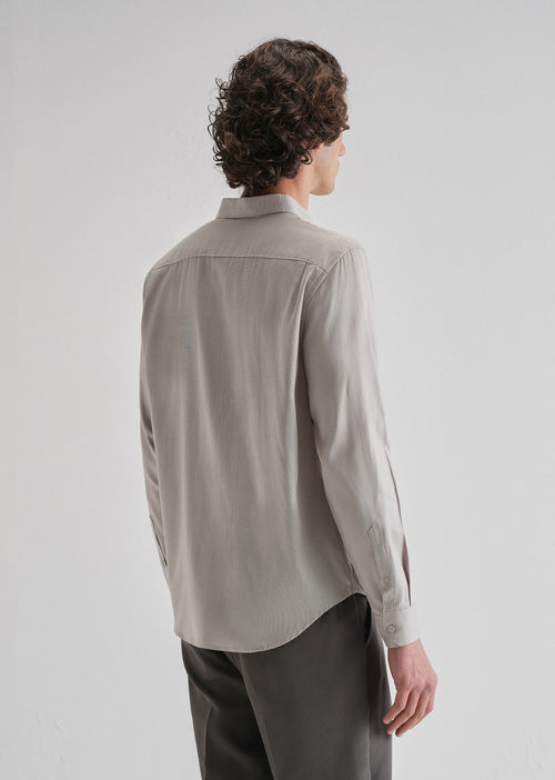 Gray Plain Blended Cotton Regular Fit Shirt