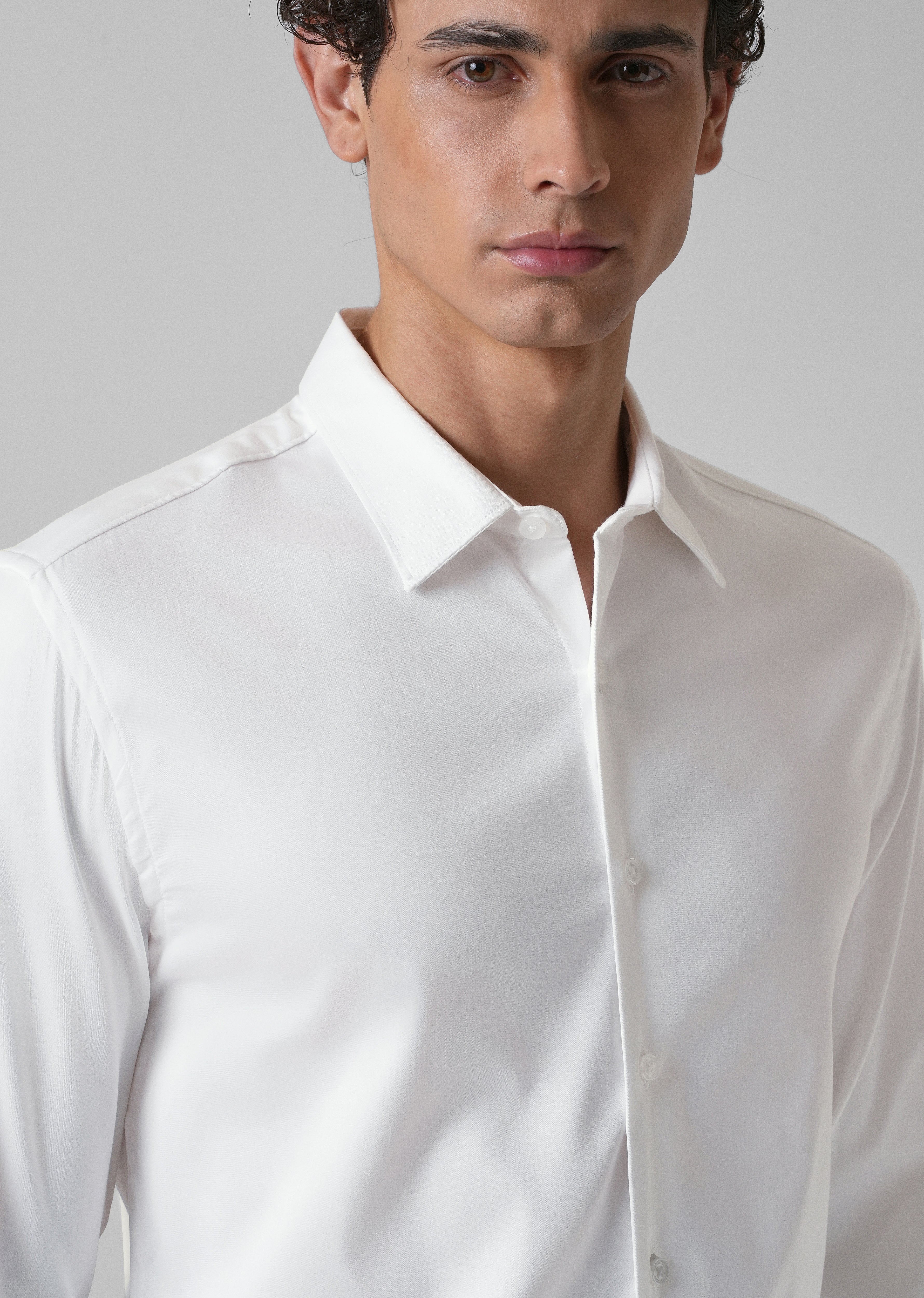 Greek White Plain Satin Shirt
