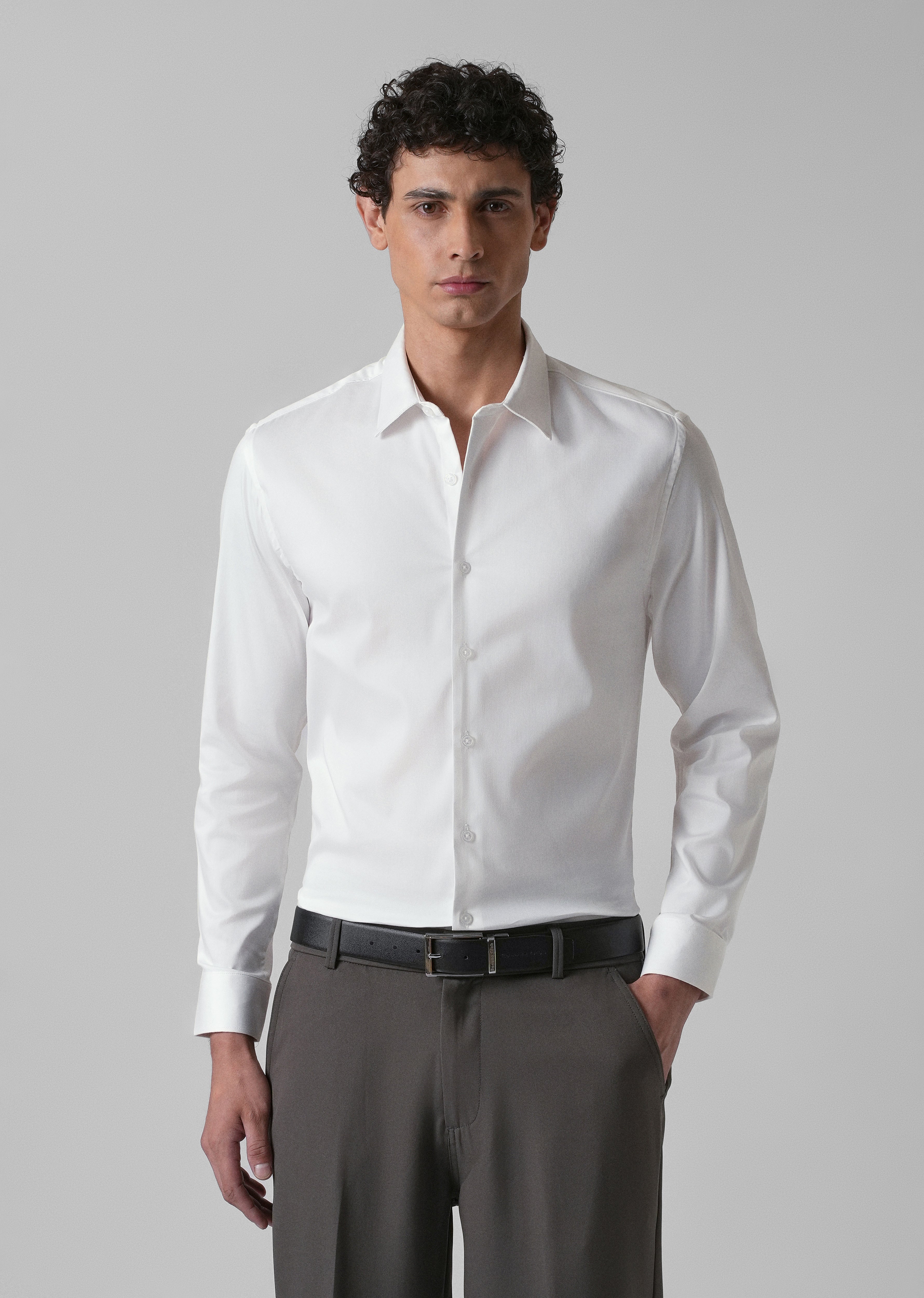 Greek White Plain Satin Shirt