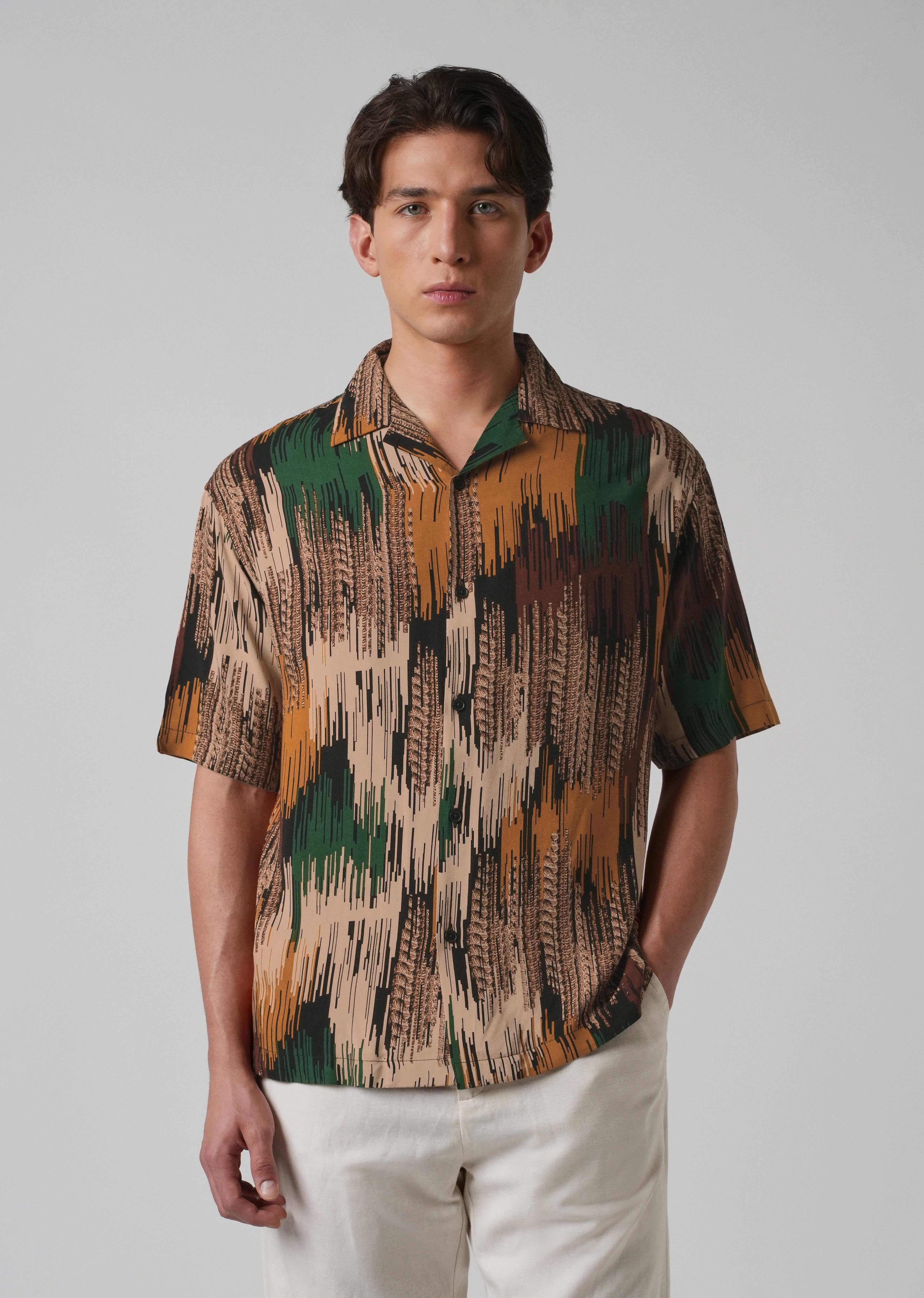 Green Abstract Brushstroke Oversized Feather Shirt