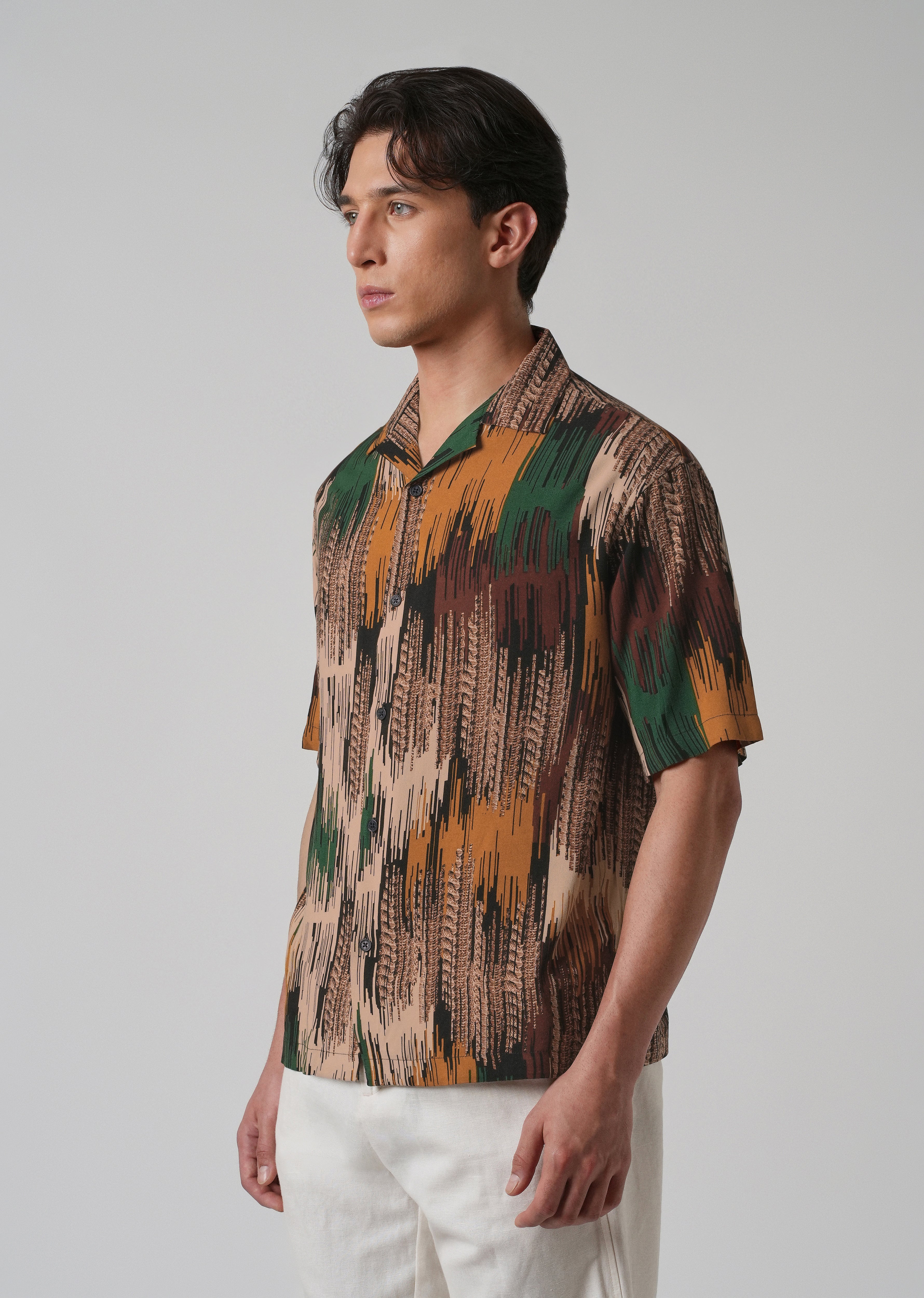 Green Abstract Brushstroke Oversized Feather Shirt