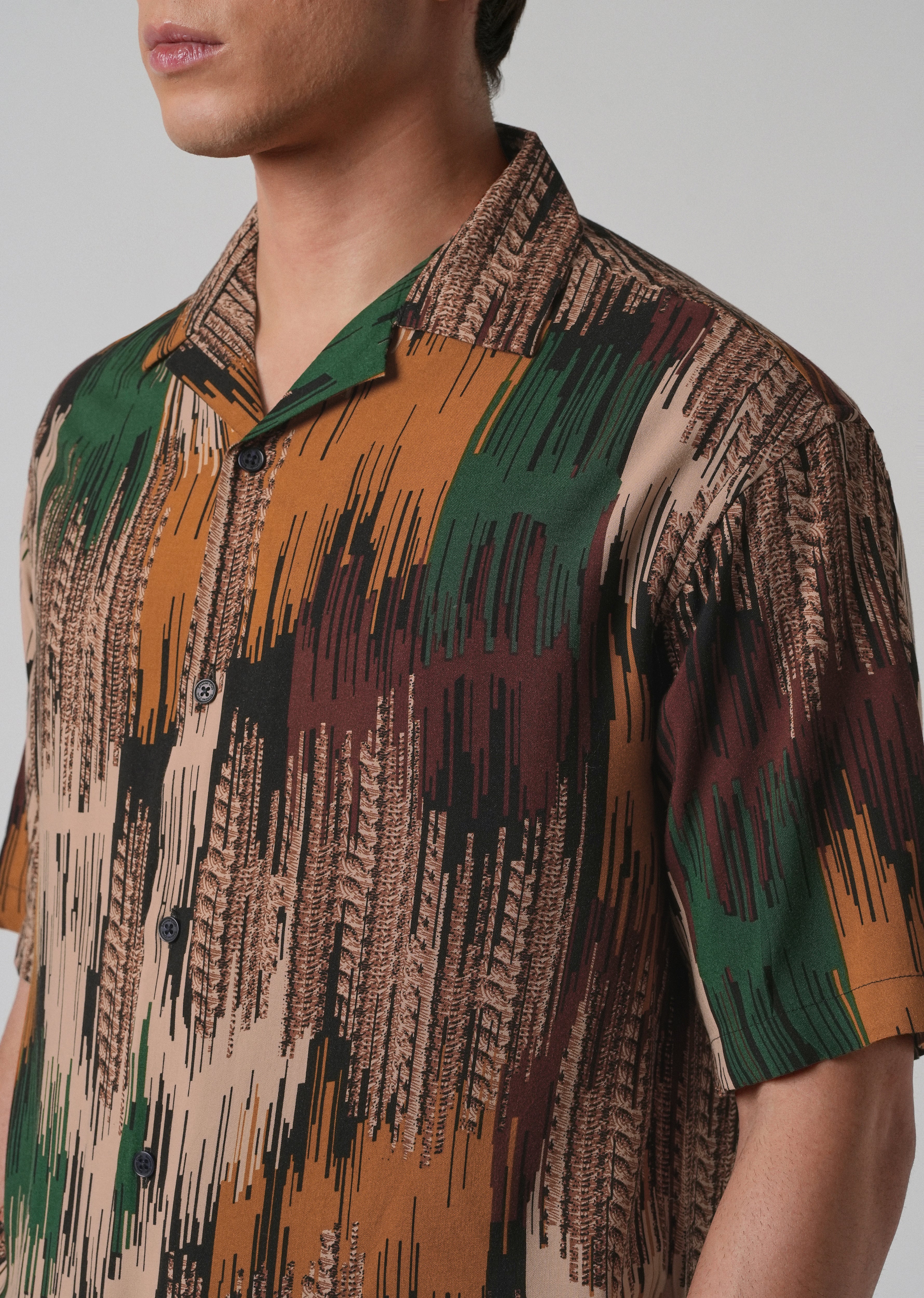 Green Abstract Brushstroke Oversized Feather Shirt