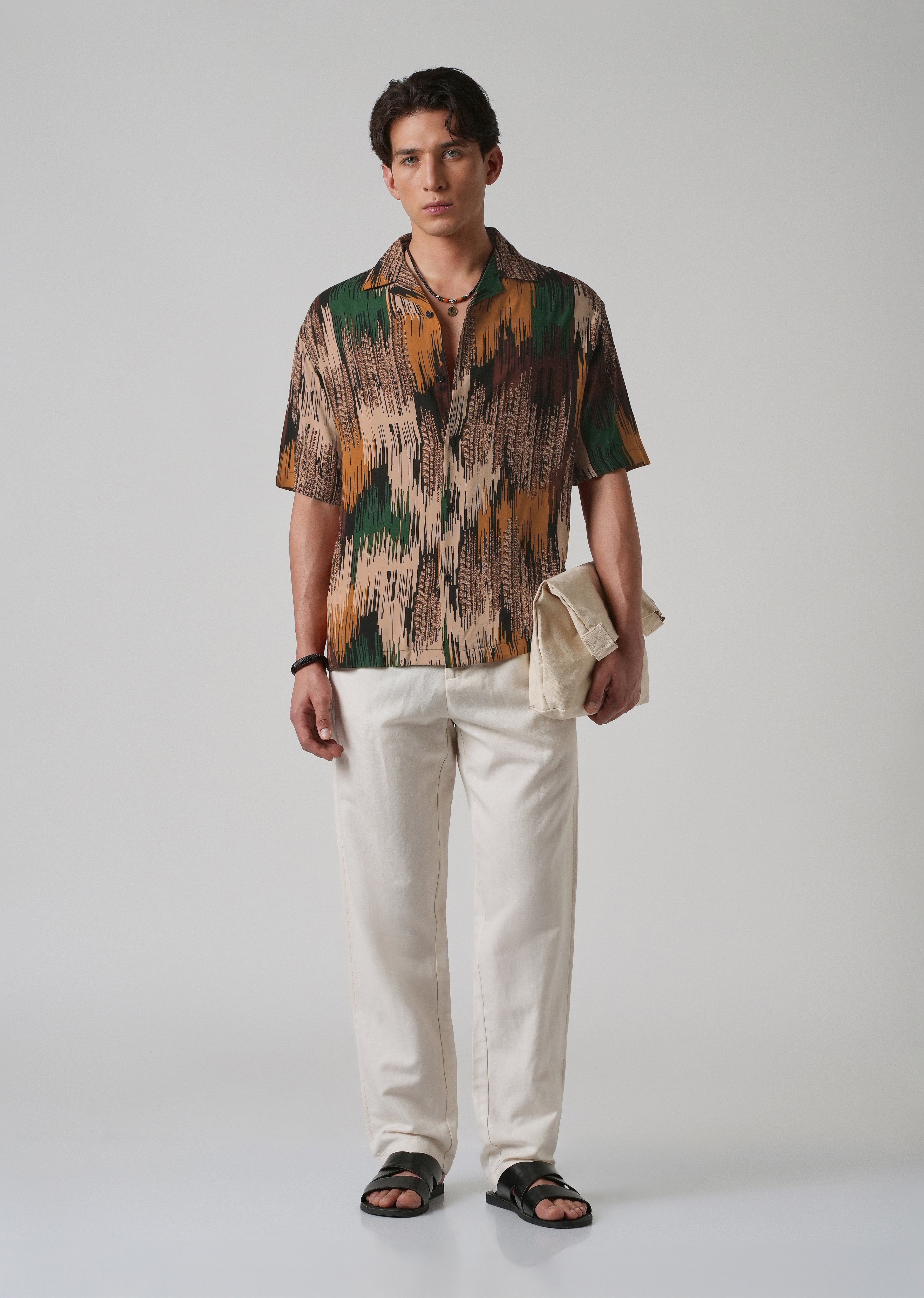 Green Abstract Brushstroke Oversized Feather Shirt
