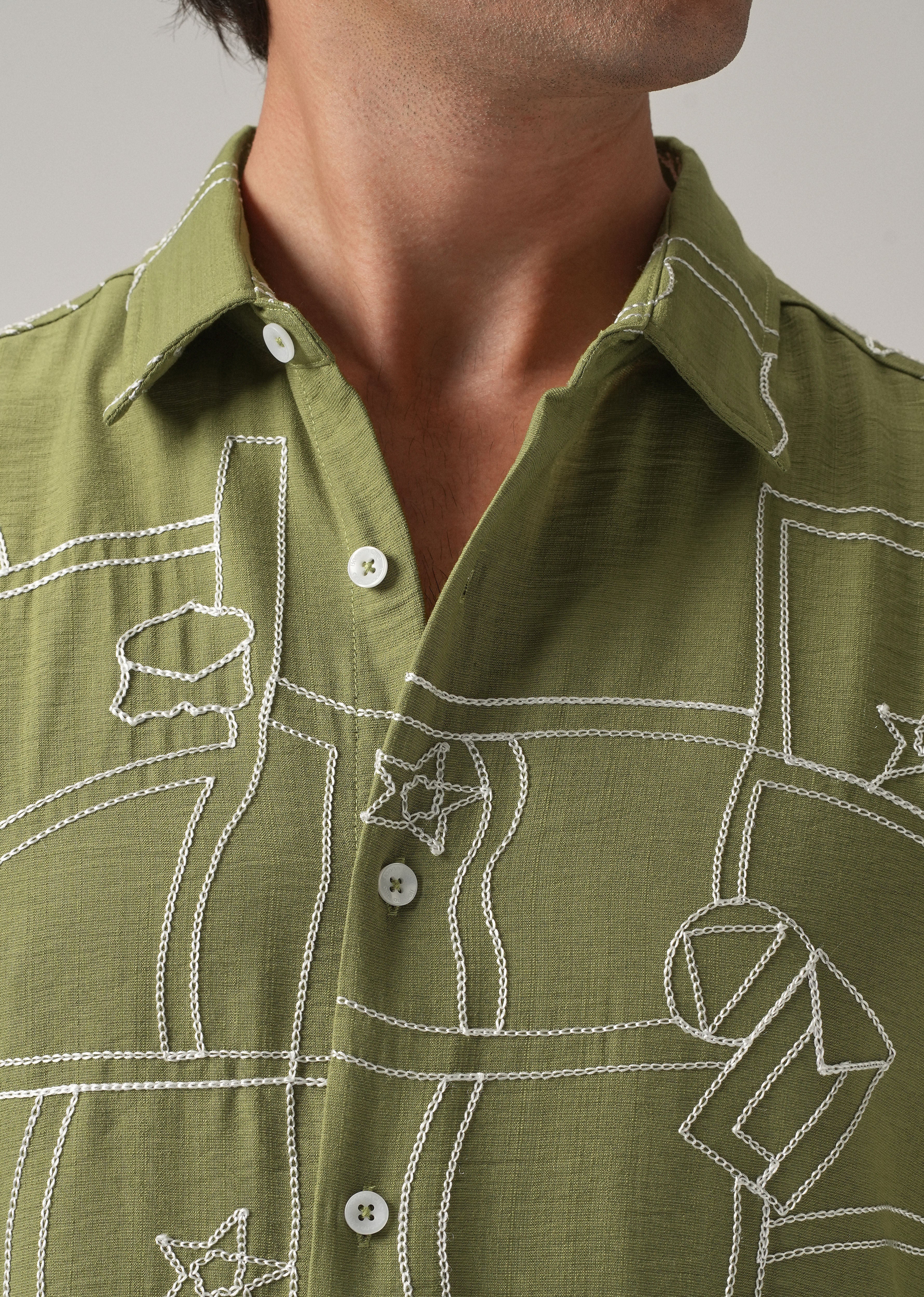 Green Abstract Embroidery Shirt