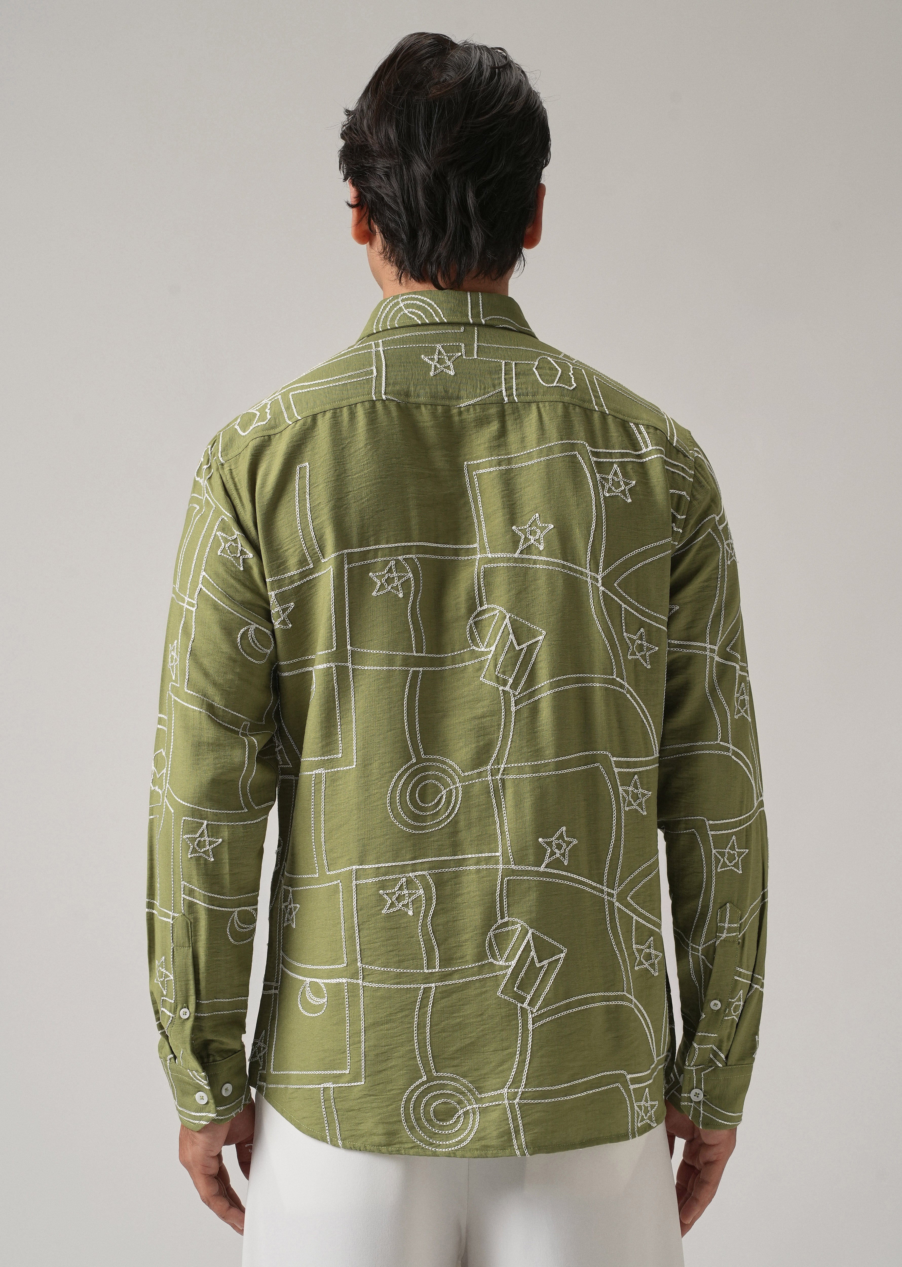 Green Abstract Embroidery Shirt