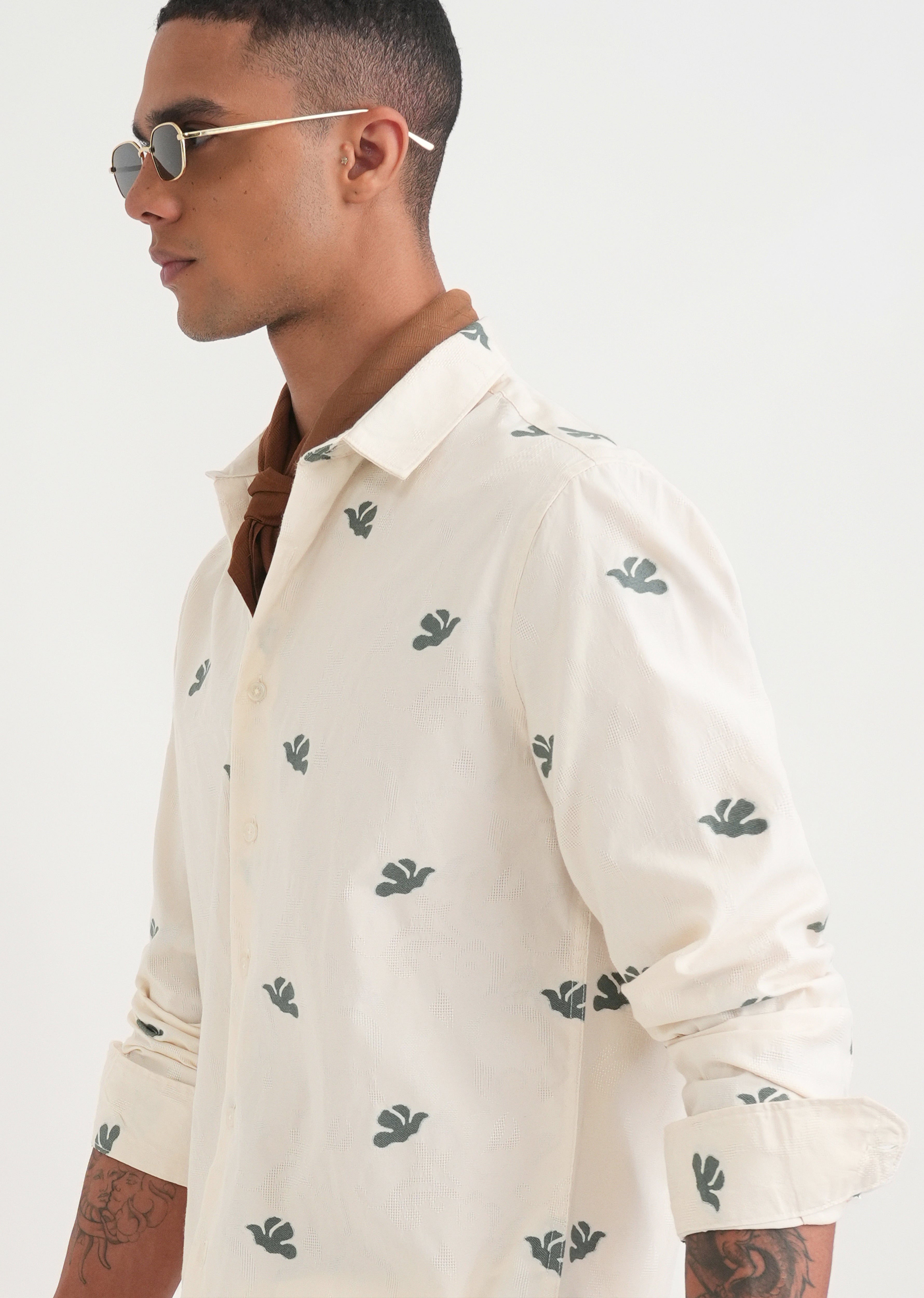 Green Abstract Printed Jacquard Shirt