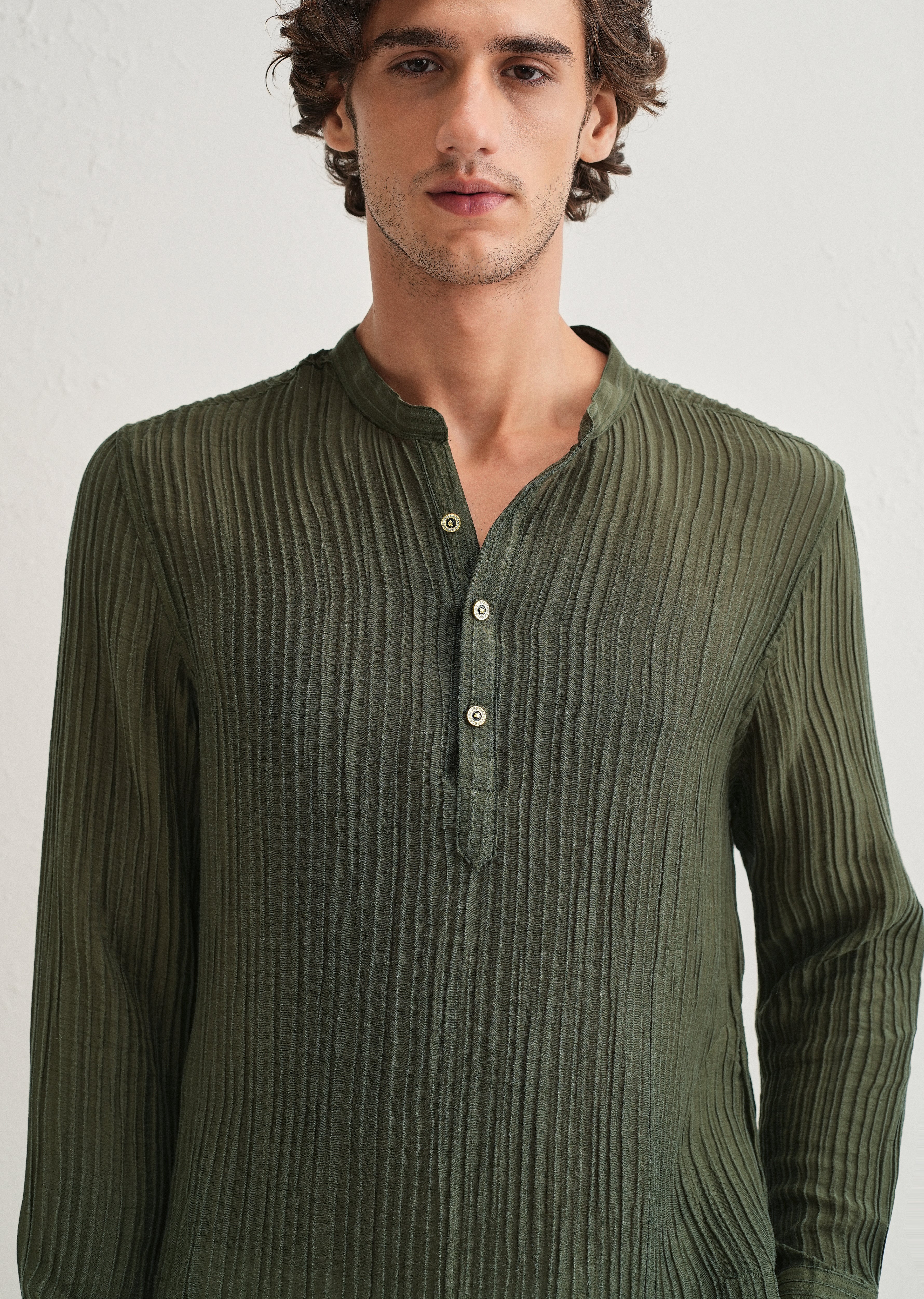 Green Crinkled Stripe Kurta