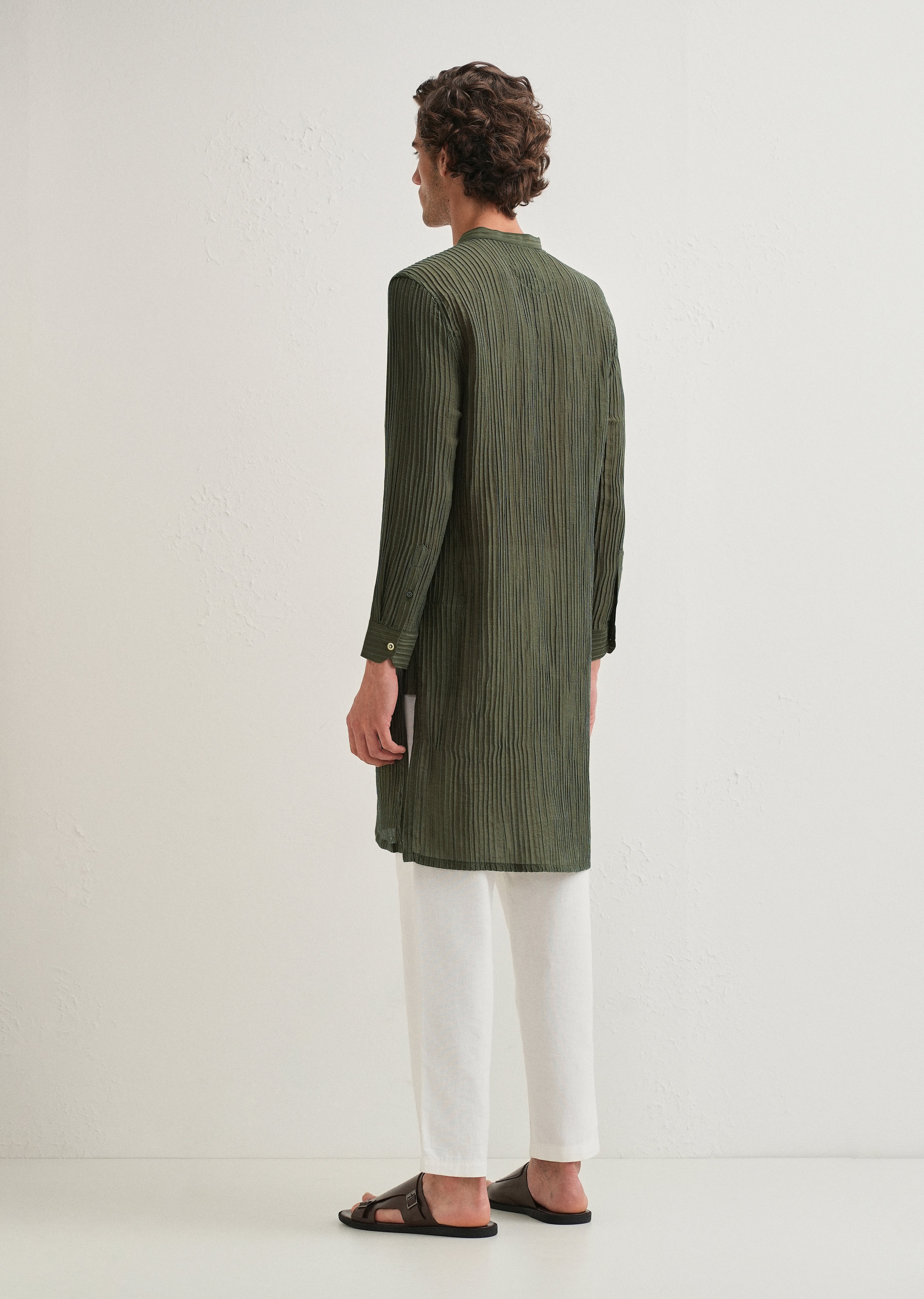 Green Crinkled Stripe Kurta