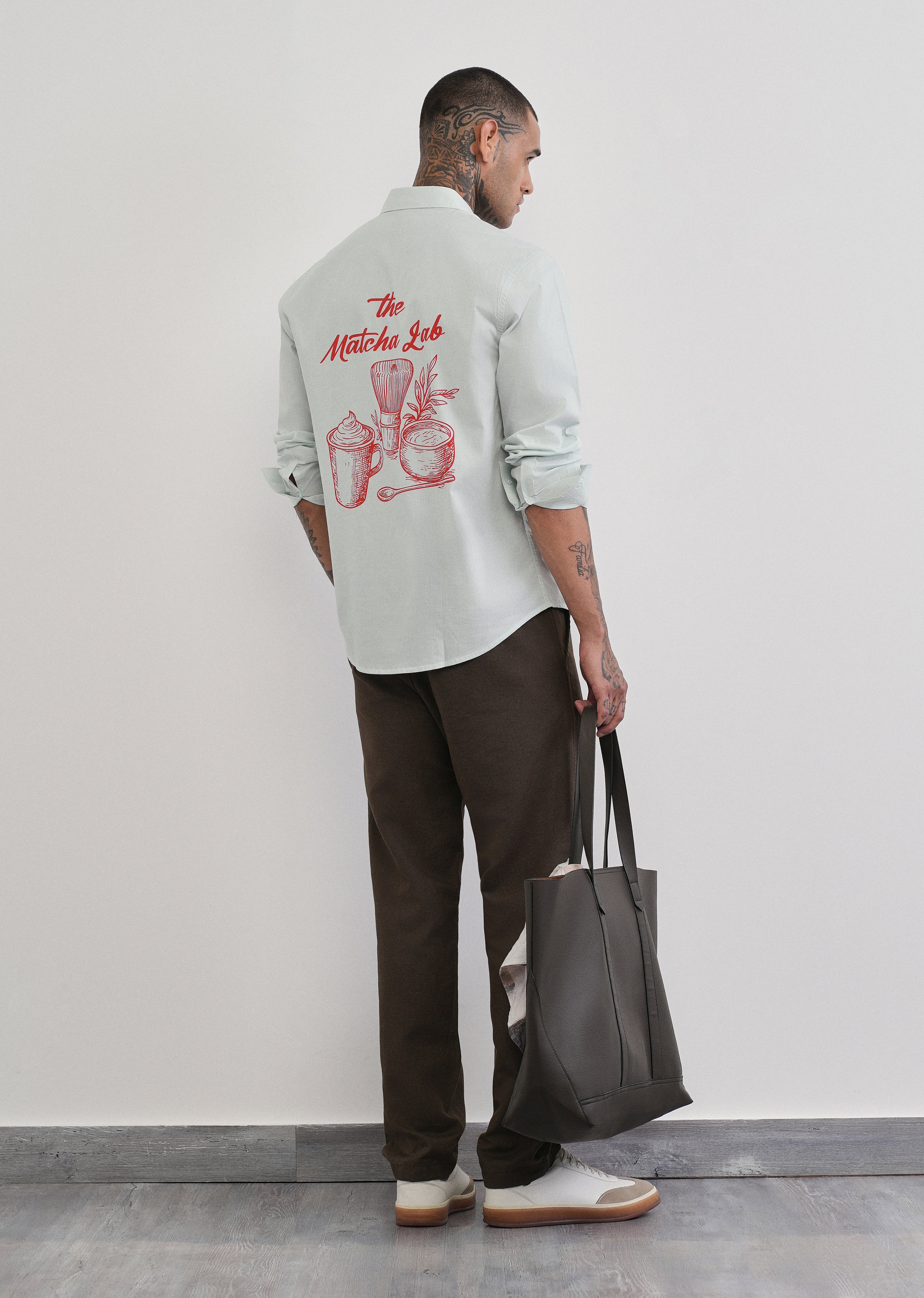 Green Back Printed Cotton Stripe Shirt