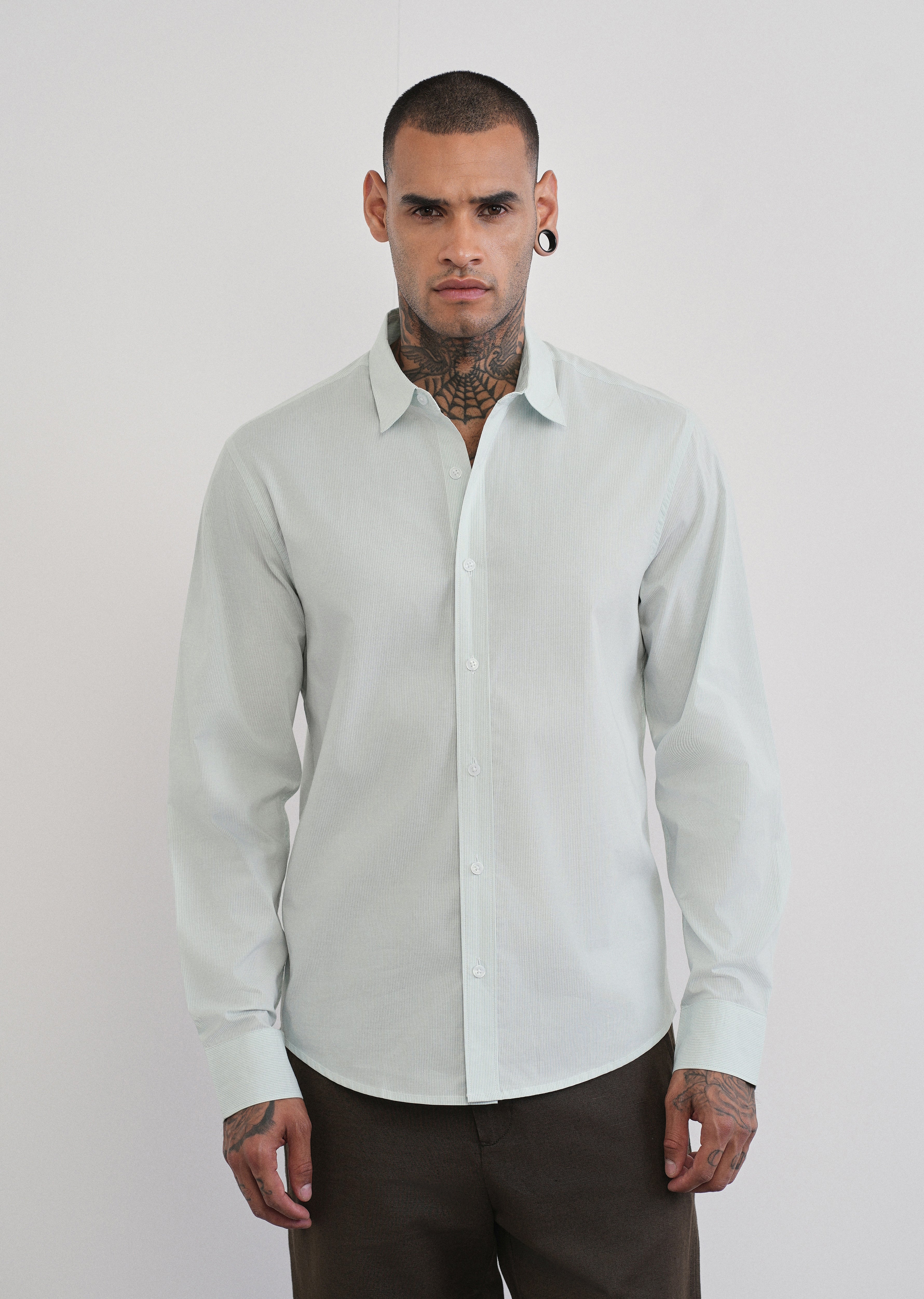 Green Back Printed Cotton Stripe Shirt