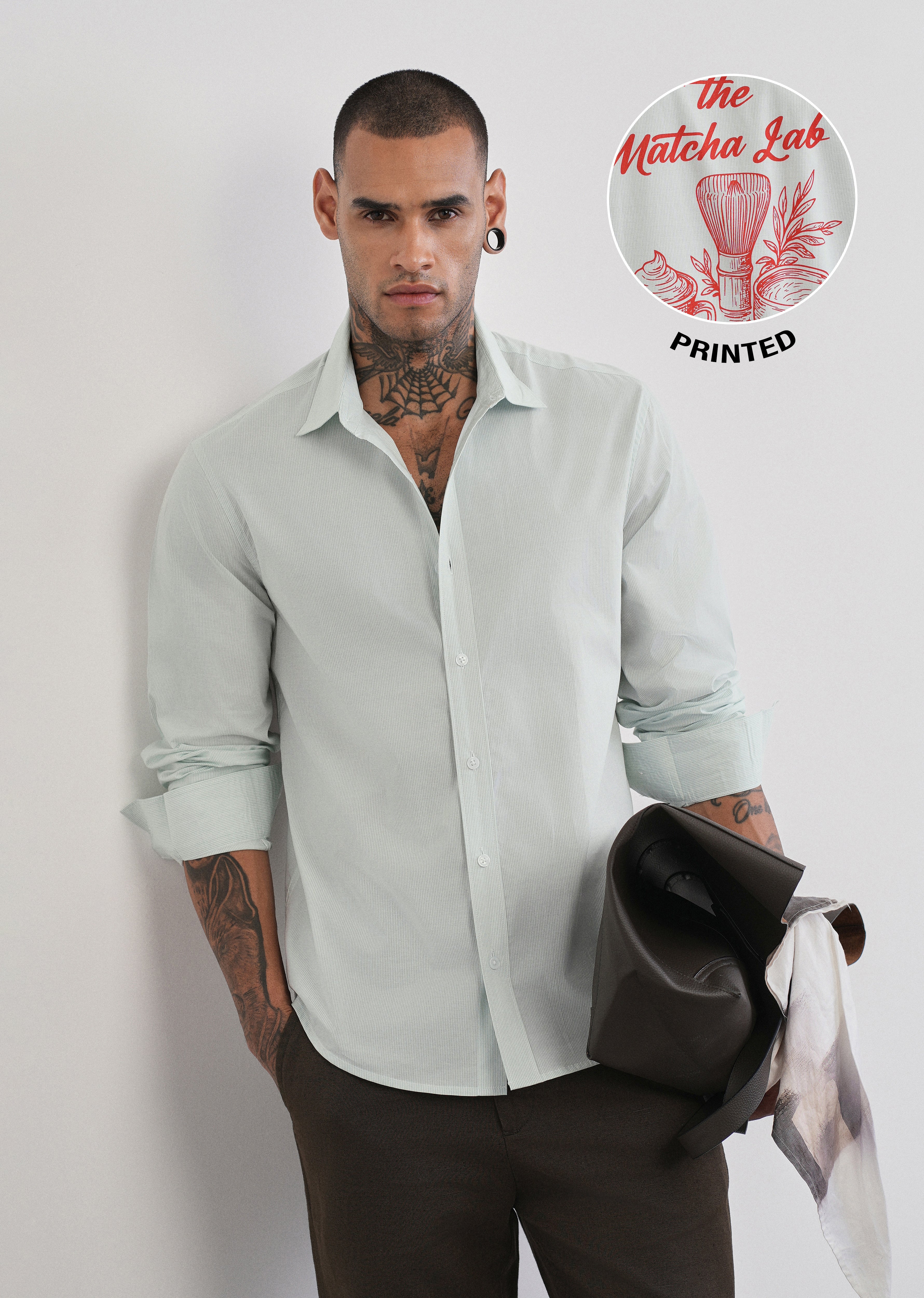 Green Back Printed Cotton Stripe Shirt