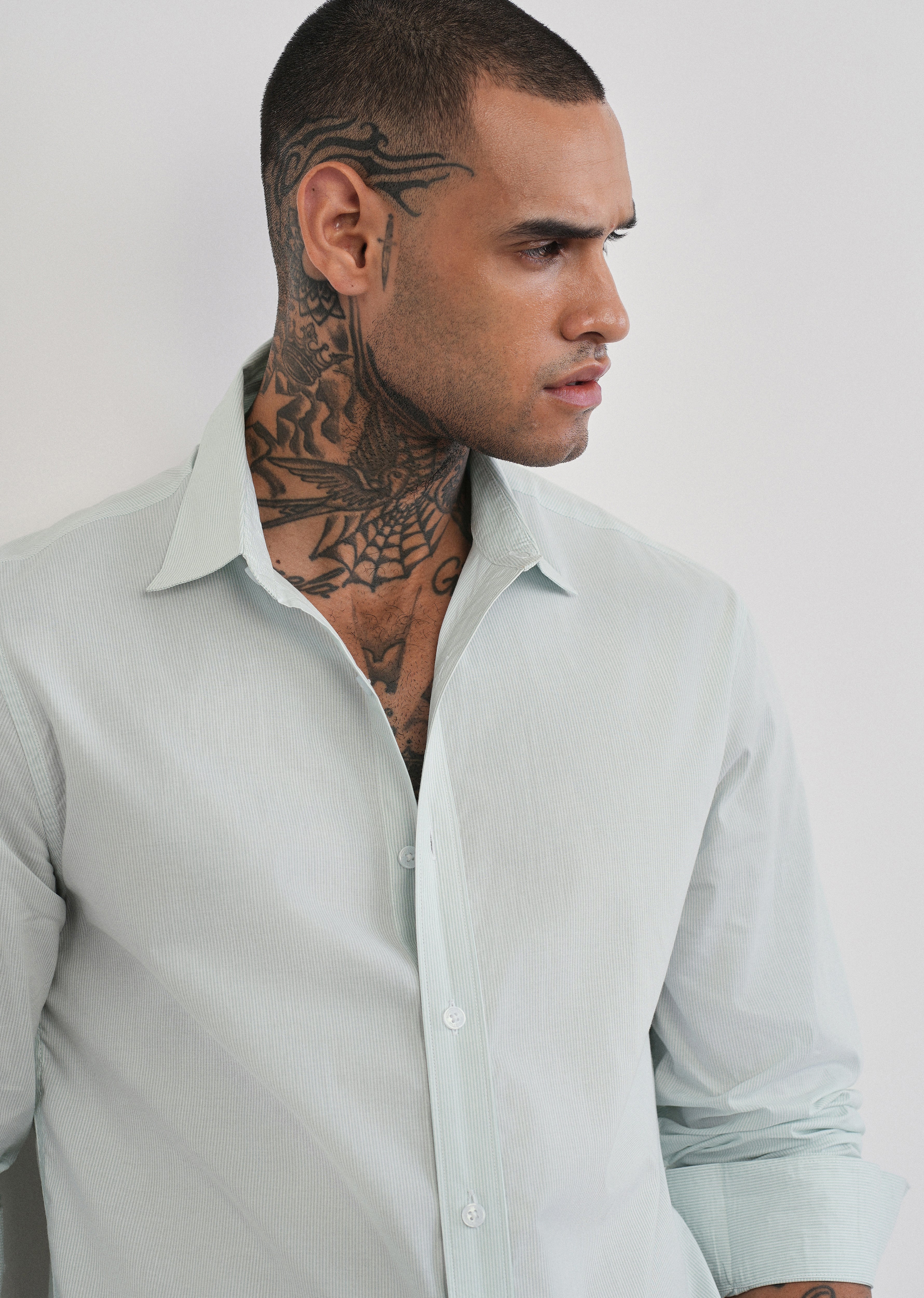 Green Back Printed Cotton Stripe Shirt