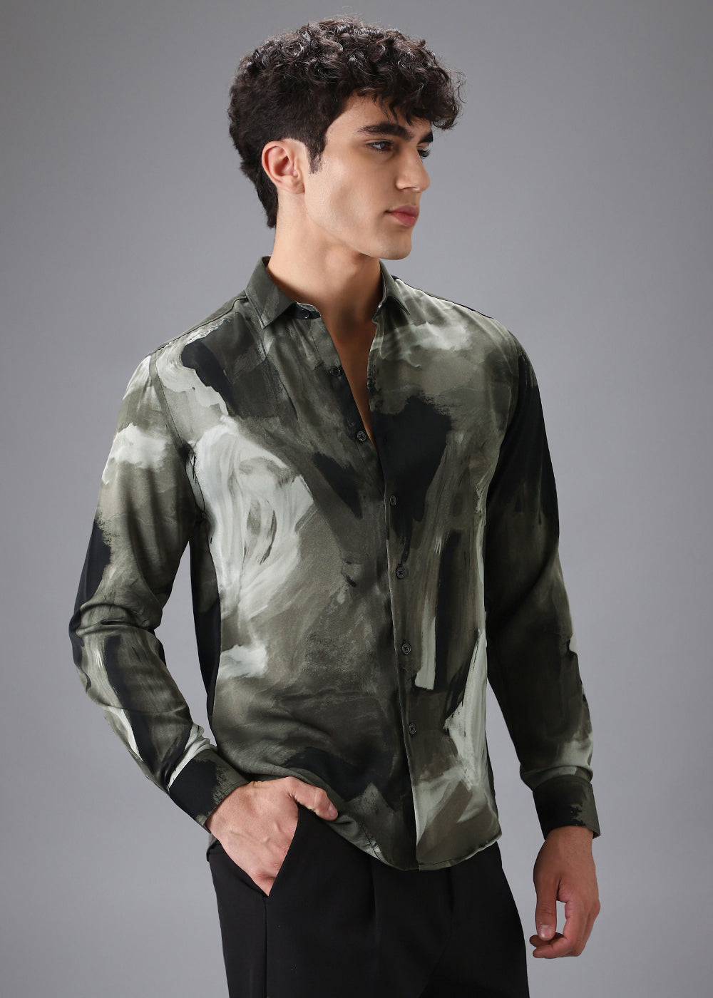 Green Black Abstract Printed Shirt