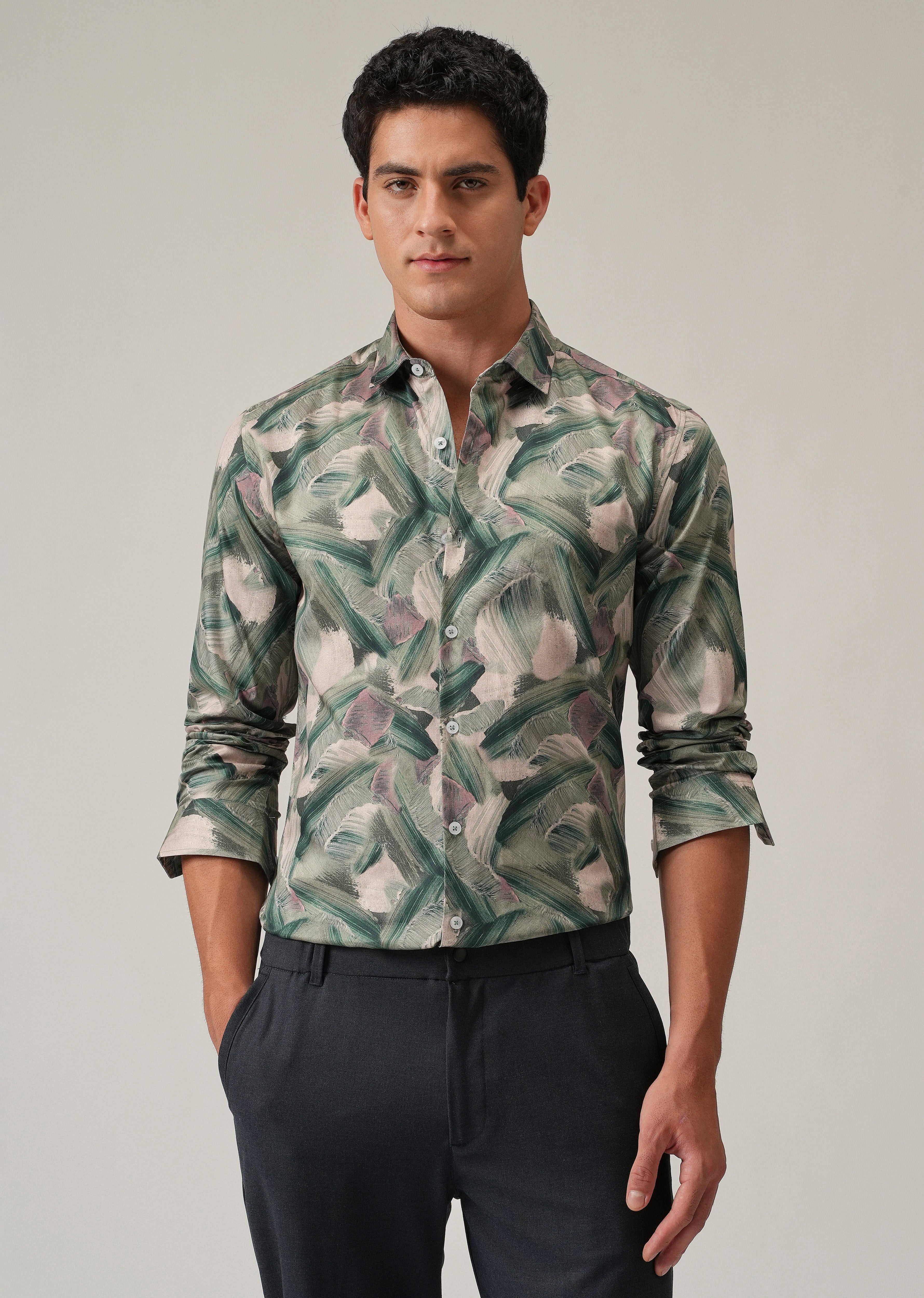 Green Brushstroke Abstract Print Shirt