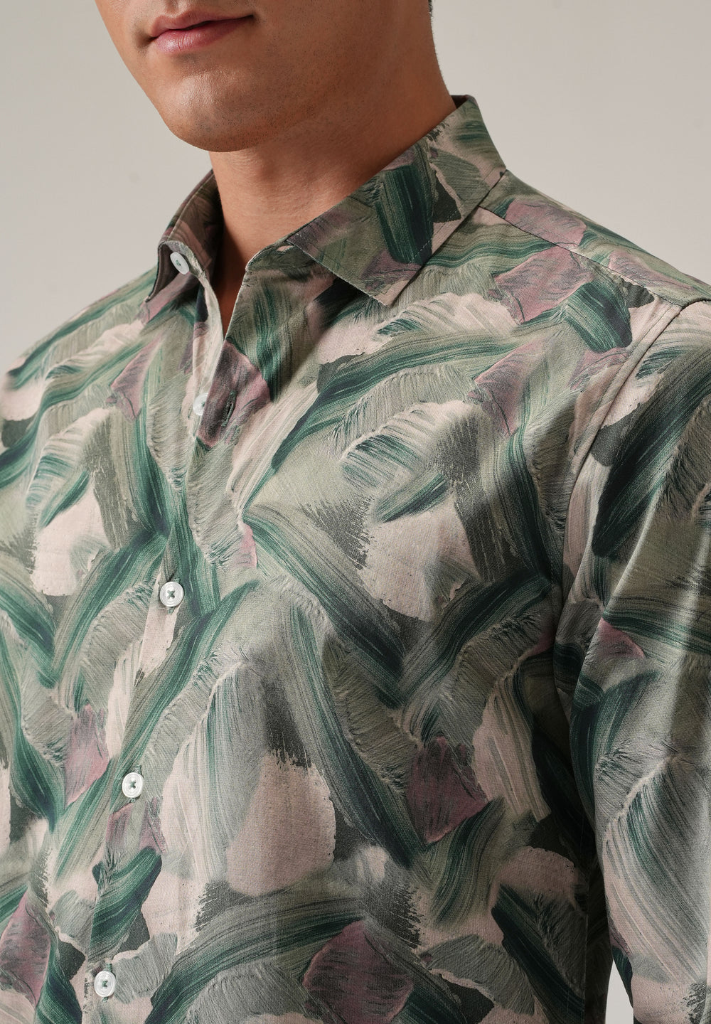 Green Brushstroke Abstract Print Shirt