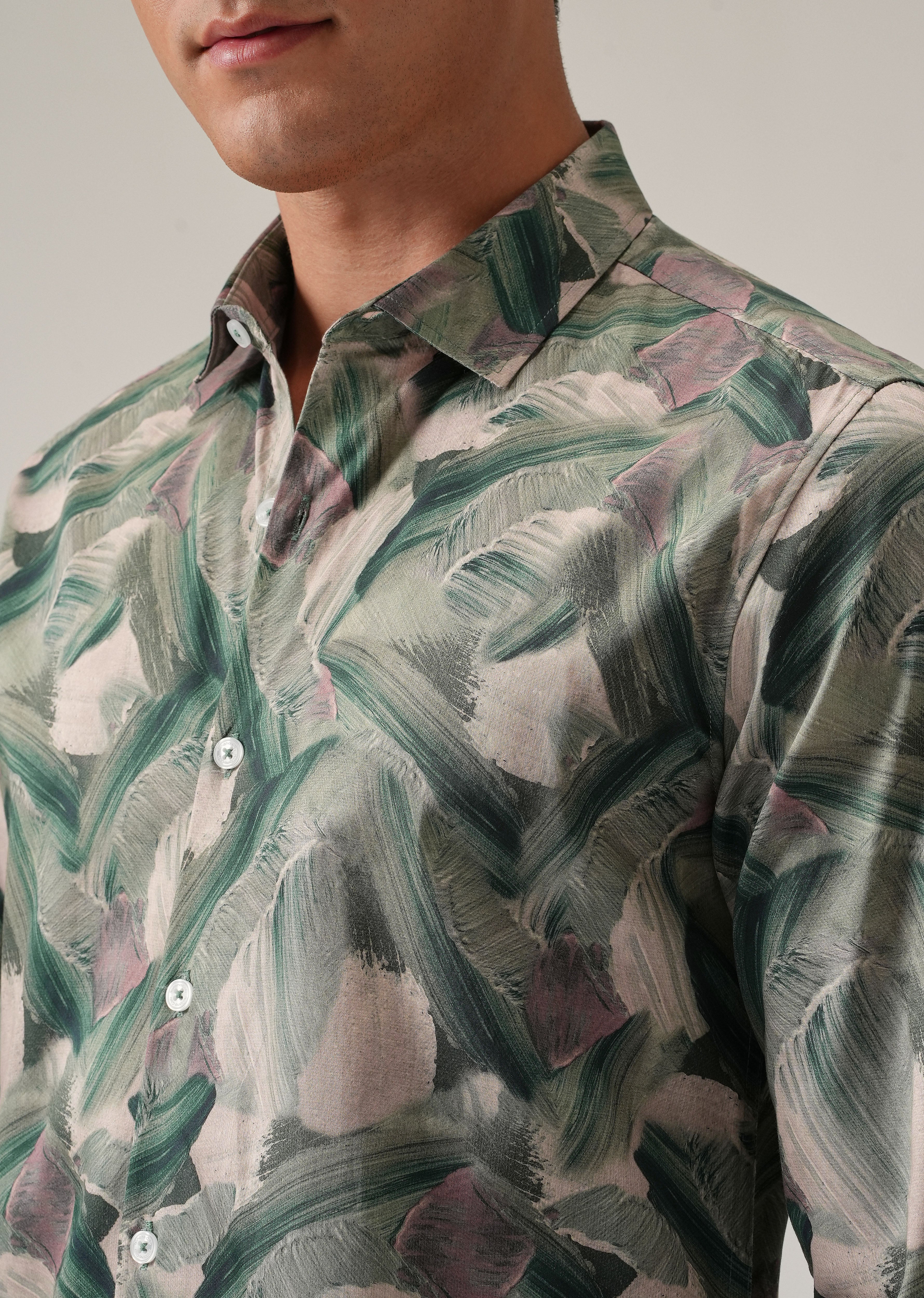 Green Brushstroke Abstract Print Shirt