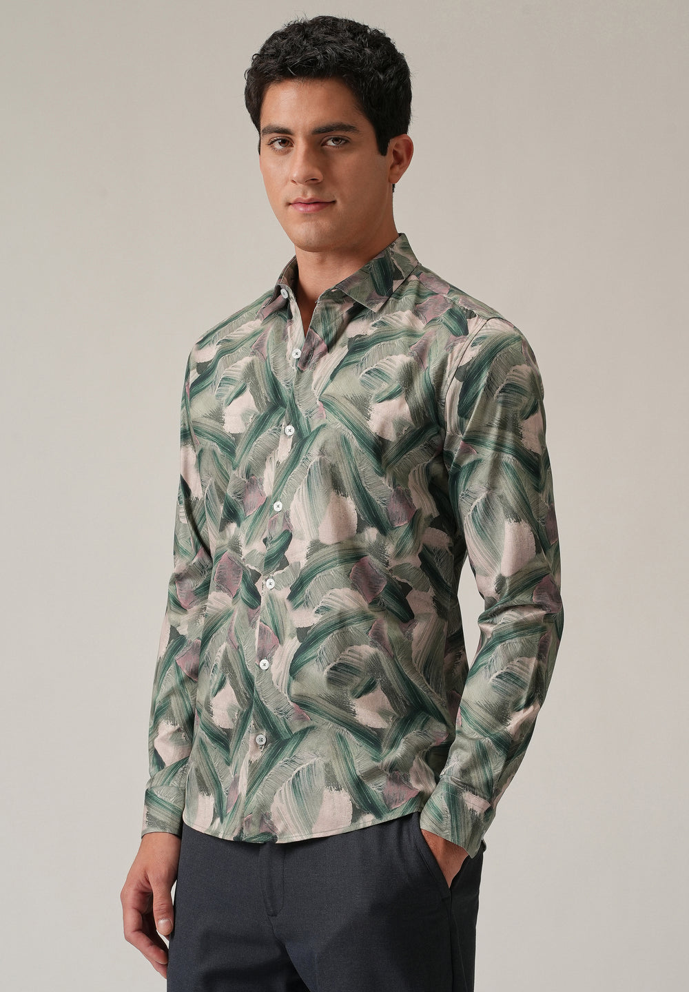Green Brushstroke Abstract Print Shirt
