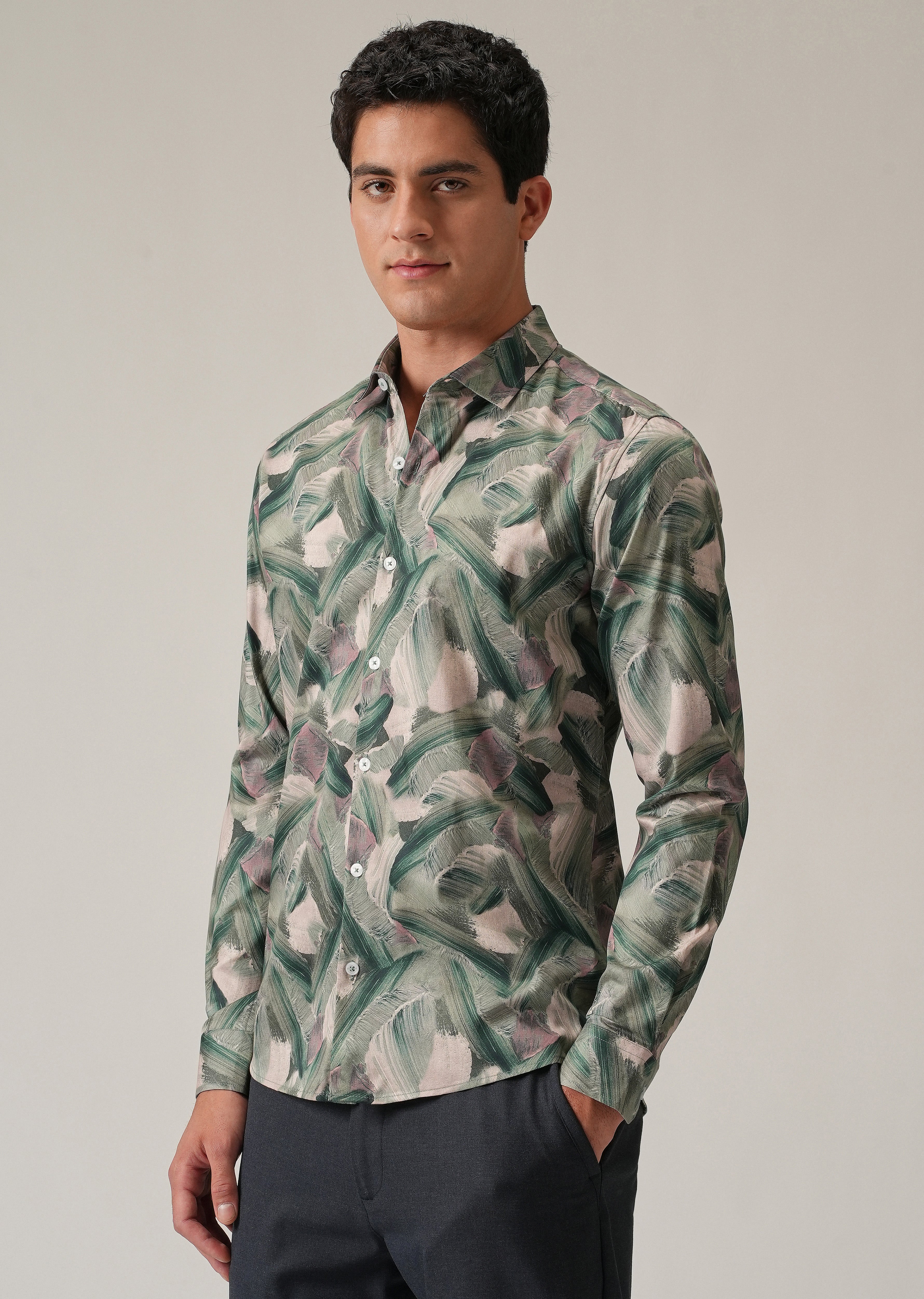 Green Brushstroke Abstract Print Shirt