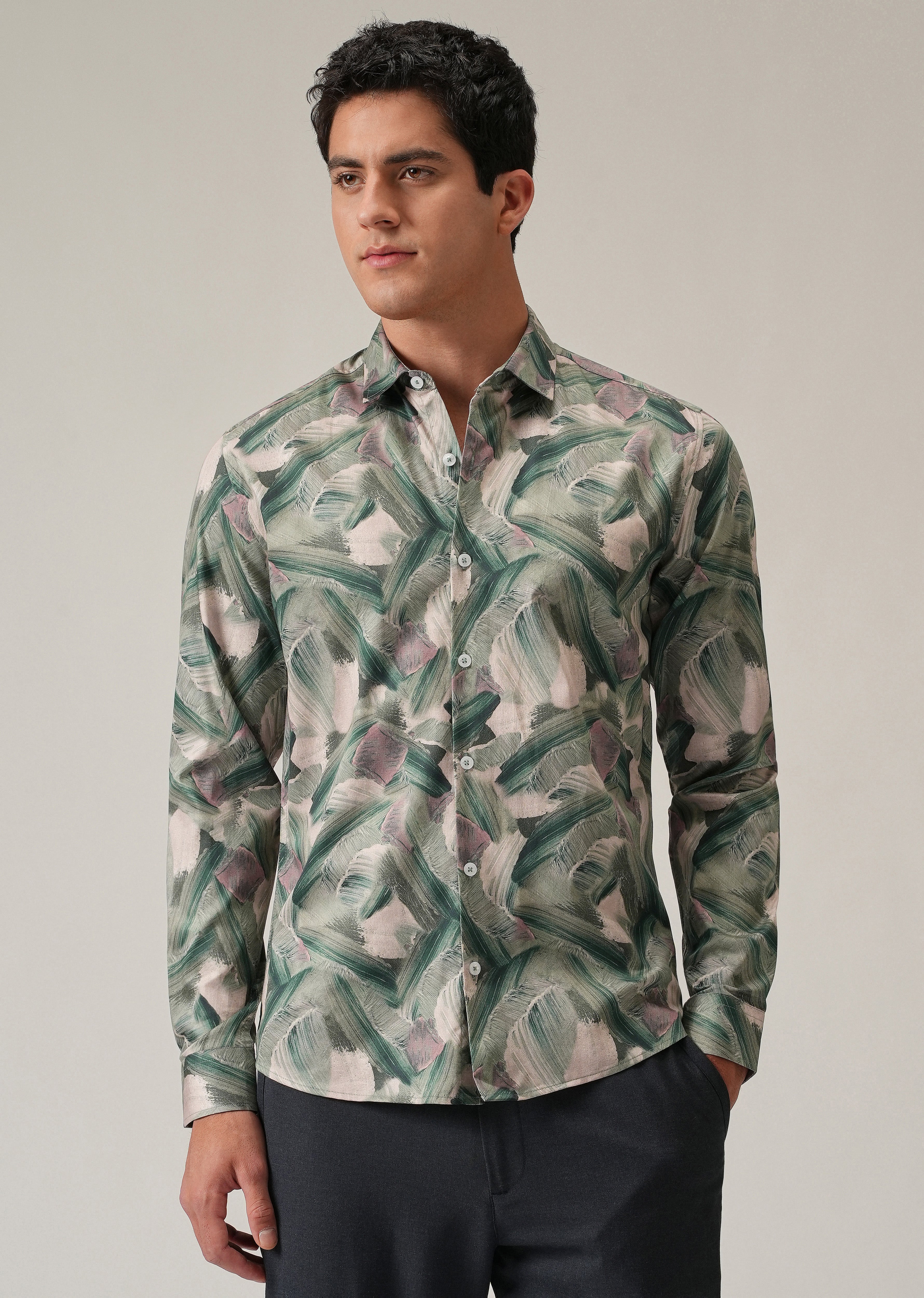 Green Brushstroke Abstract Print Shirt