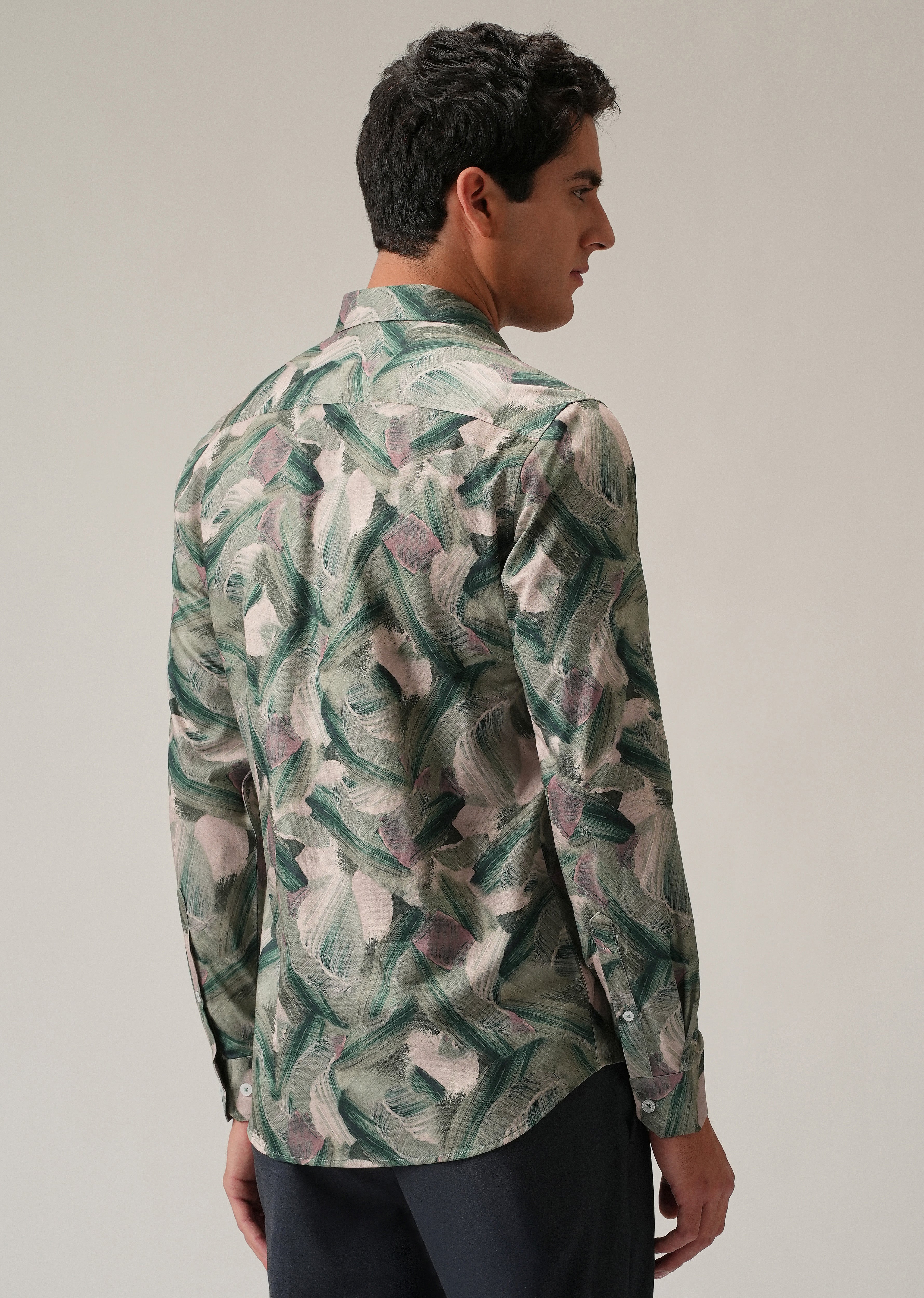 Green Brushstroke Abstract Print Shirt