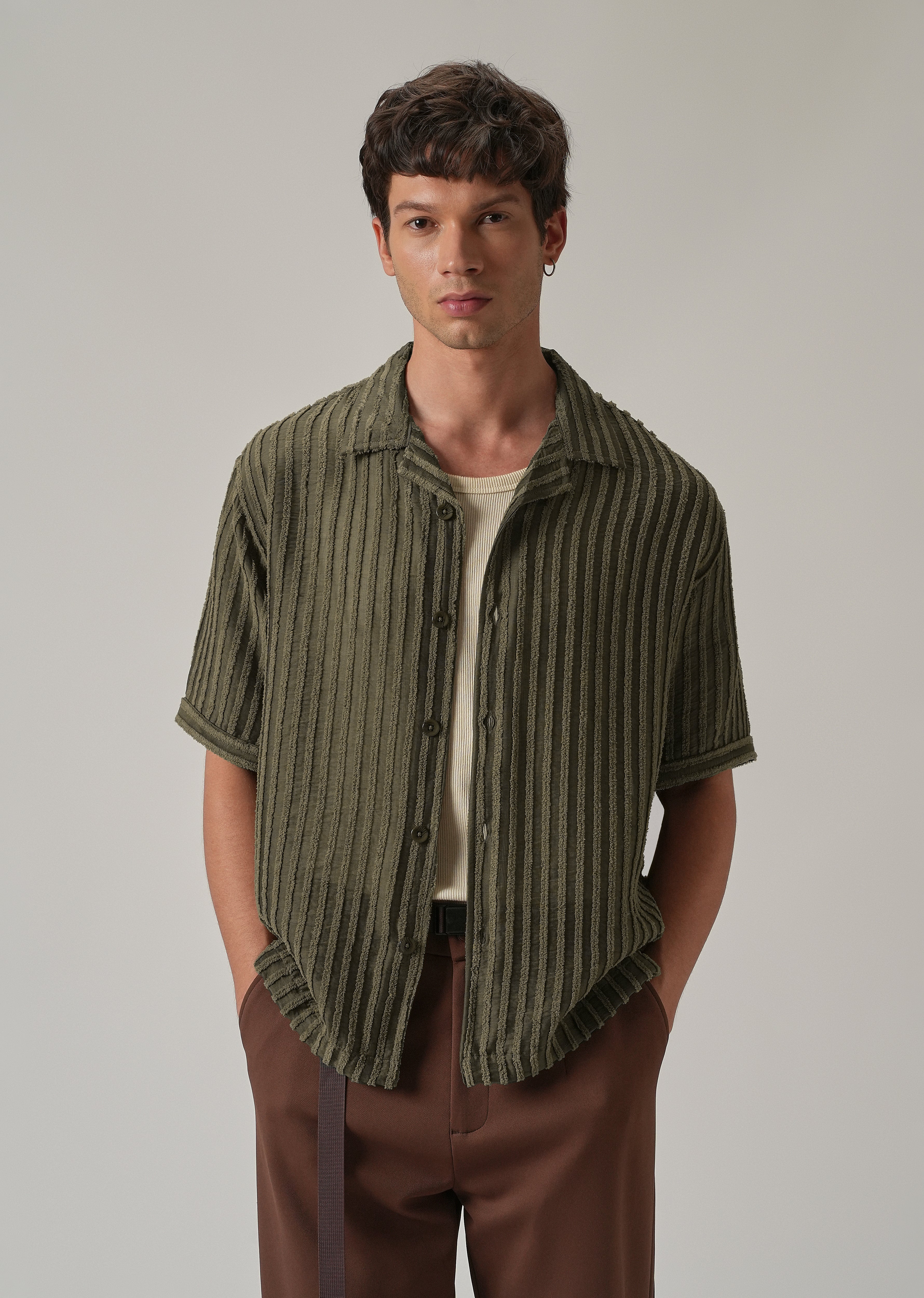 Green Clip Jacquard Stripe Shirt