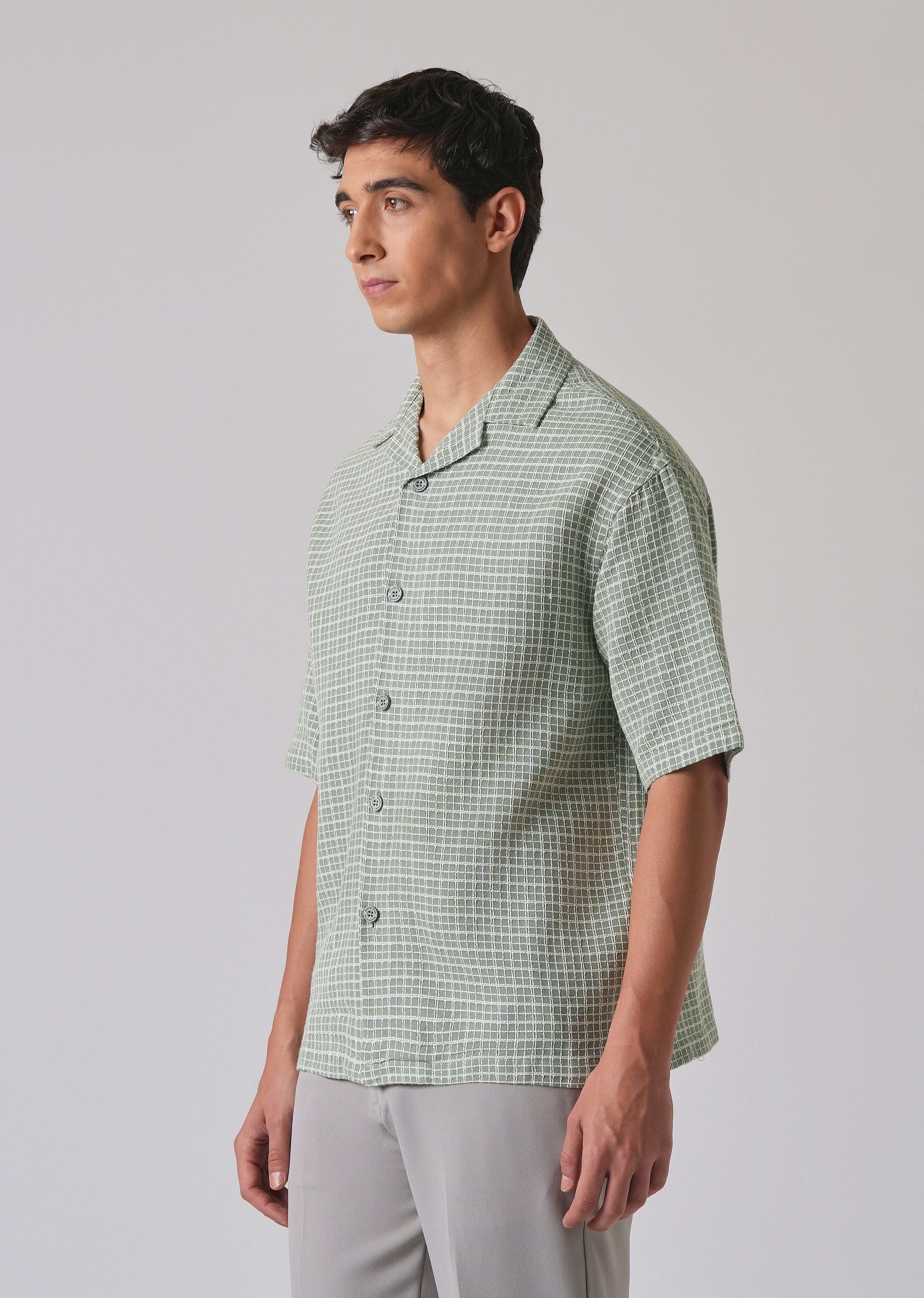 Green Cotton Chenille Check Shirt