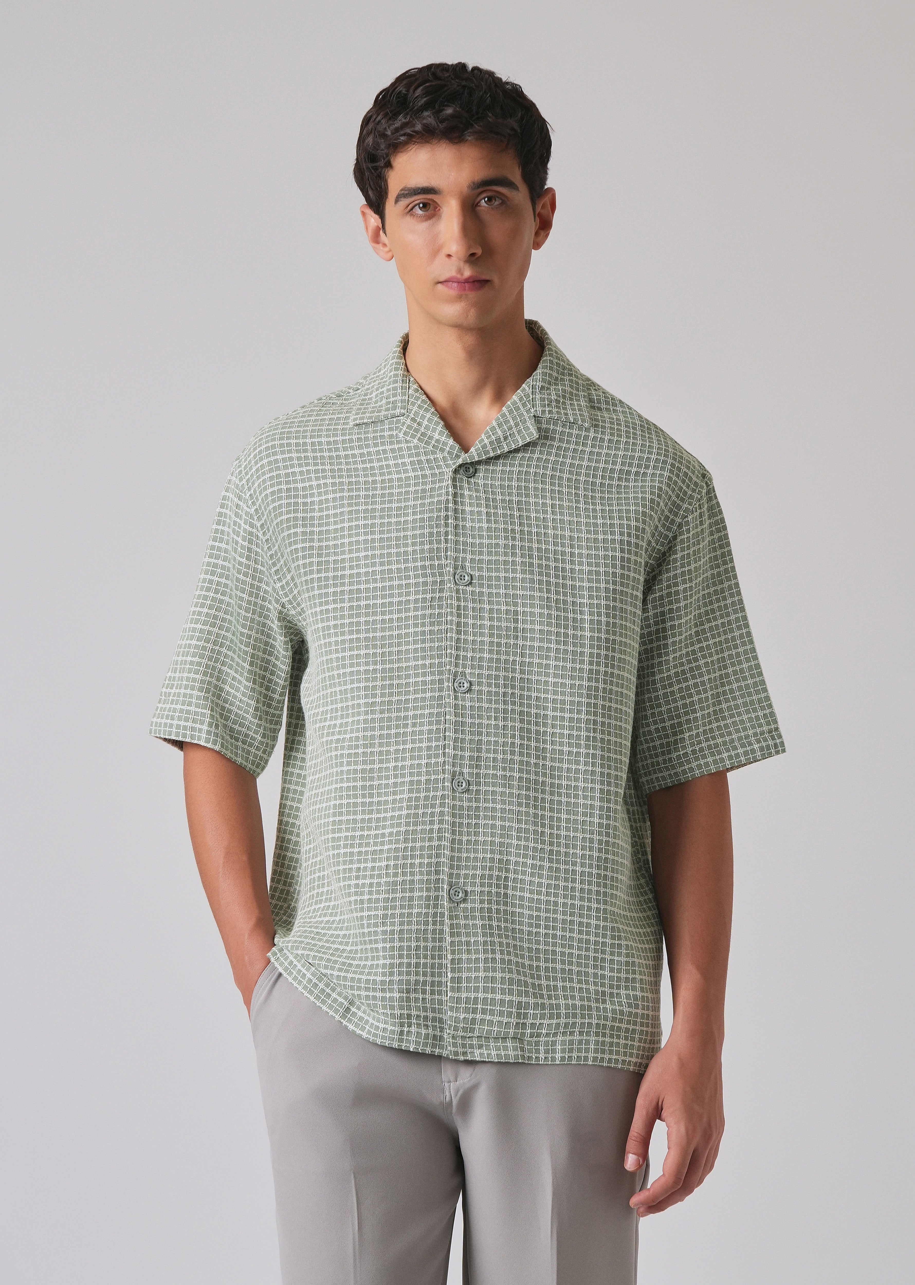 Green Cotton Chenille Check Shirt
