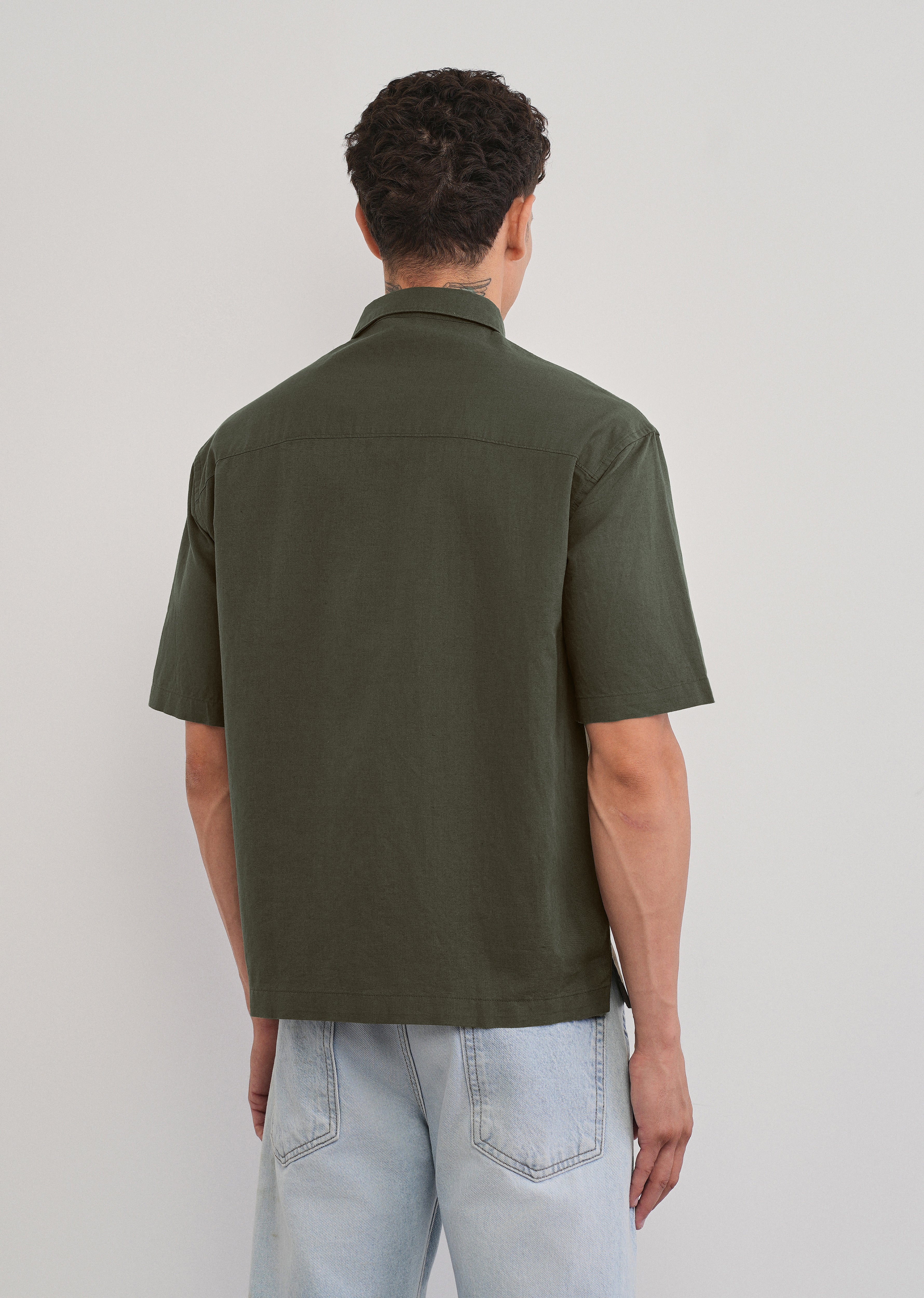 Green Cotton Linen Half Sleeve Shirt