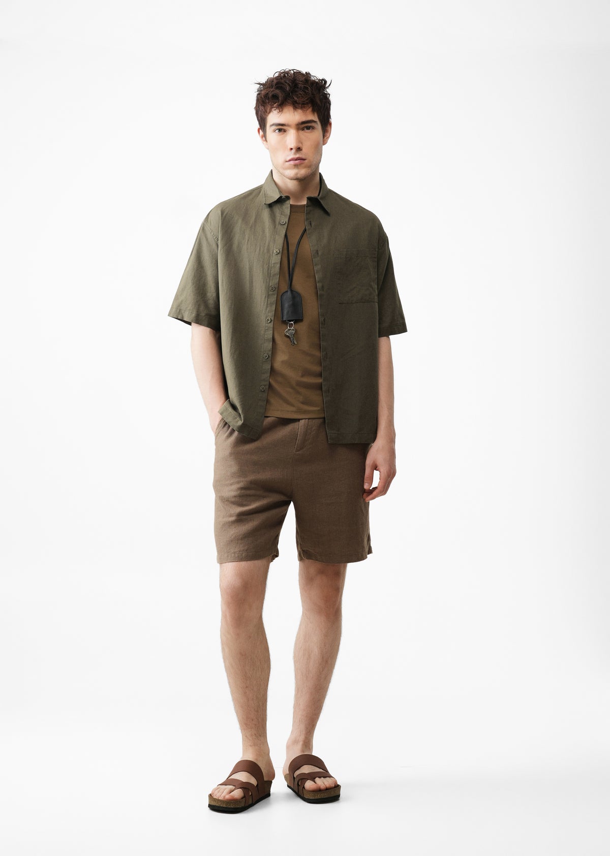 Green Cotton Linen Half Sleeve Shirt