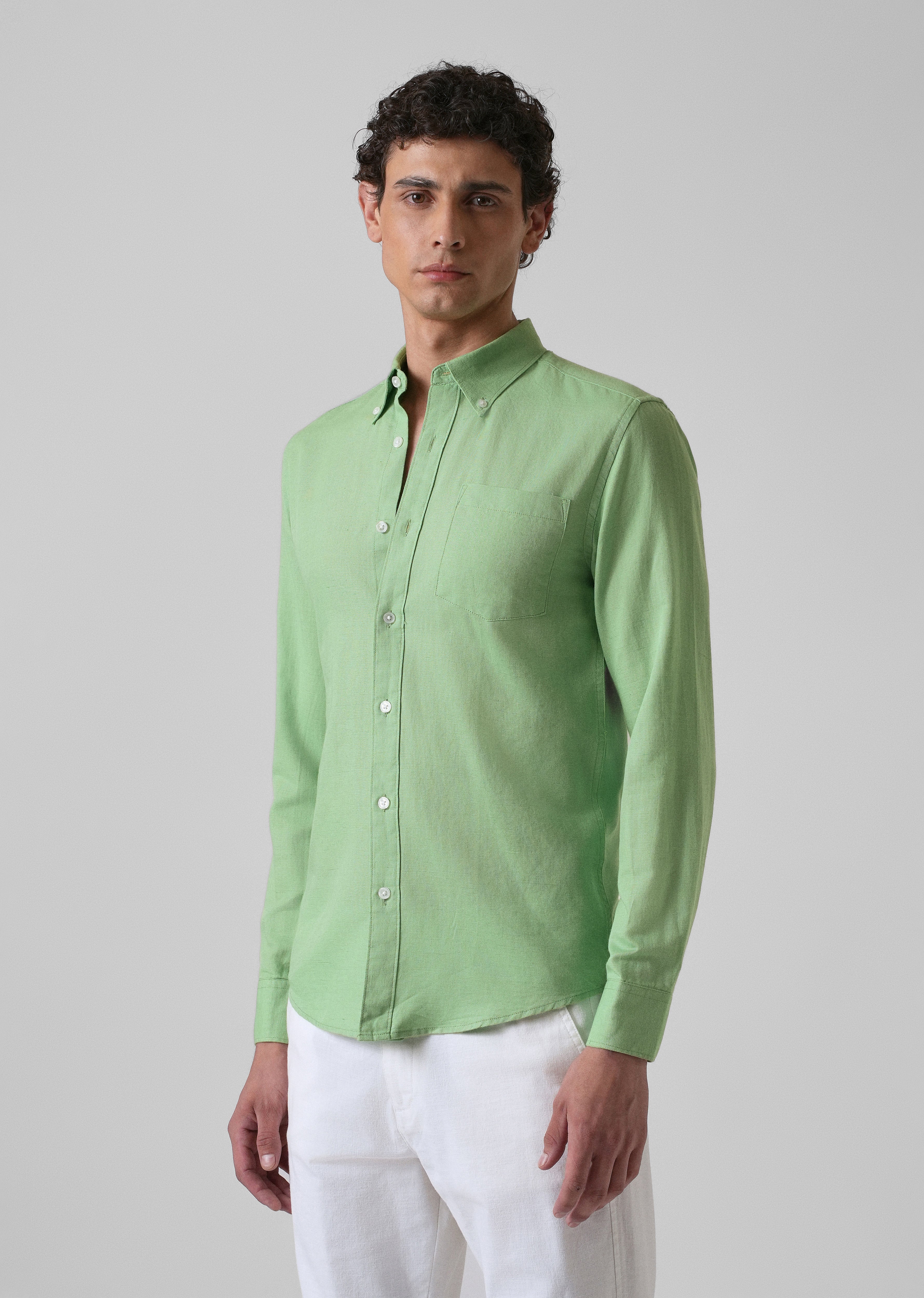 Green Cotton Linen Shirt