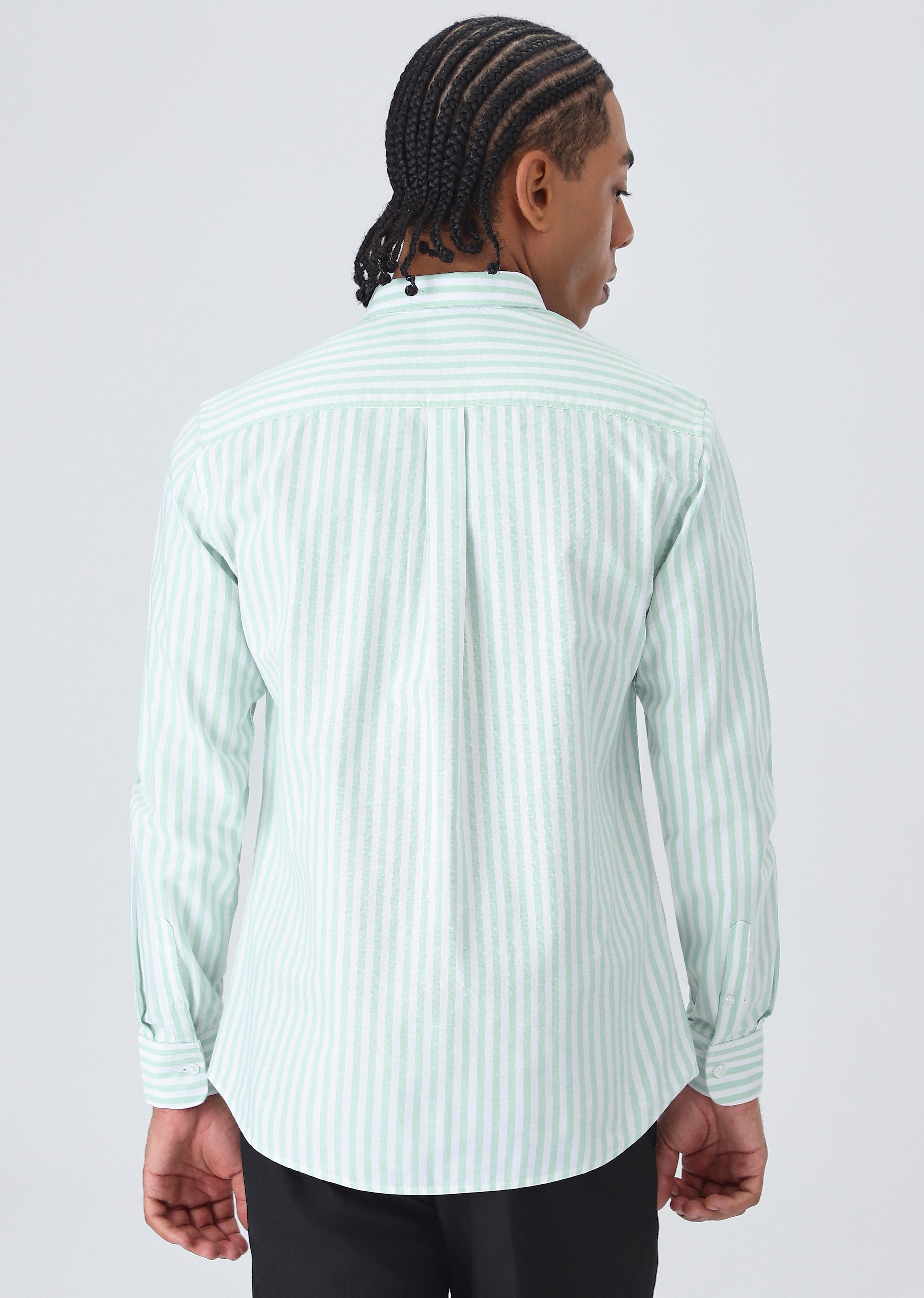 Green Cotton Oxford Stripe Shirt