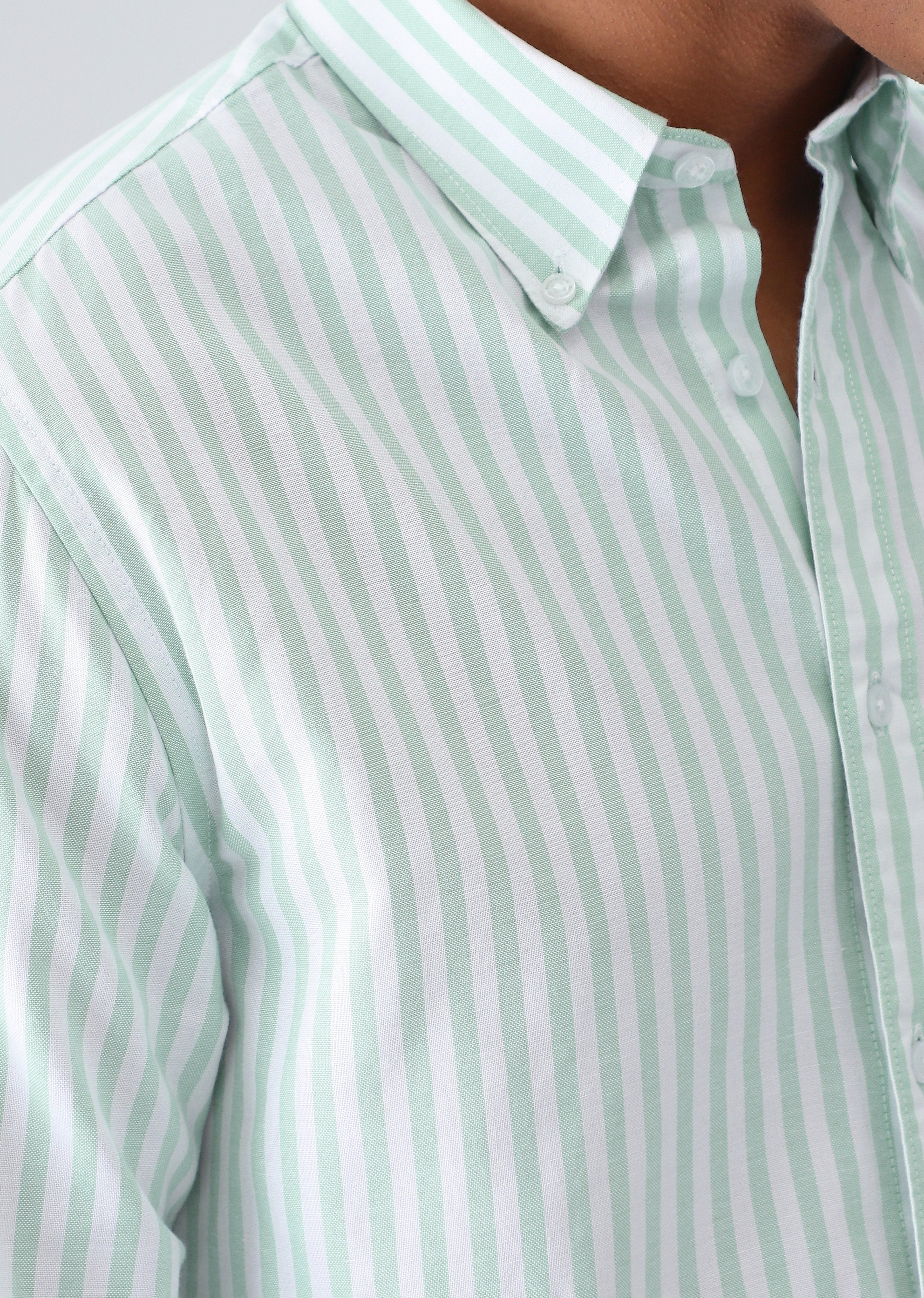 Green Cotton Oxford Stripe Shirt