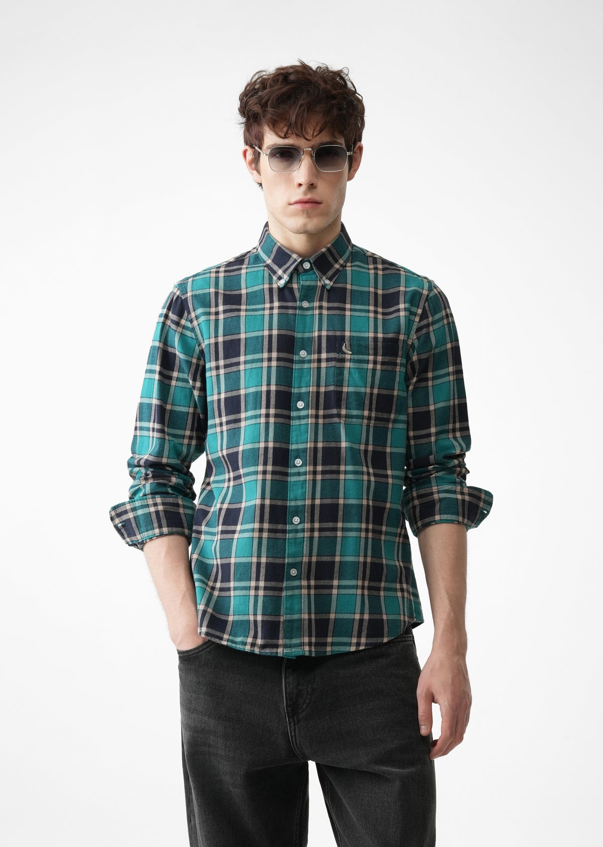 Green Cotton Plaid Check Shirt