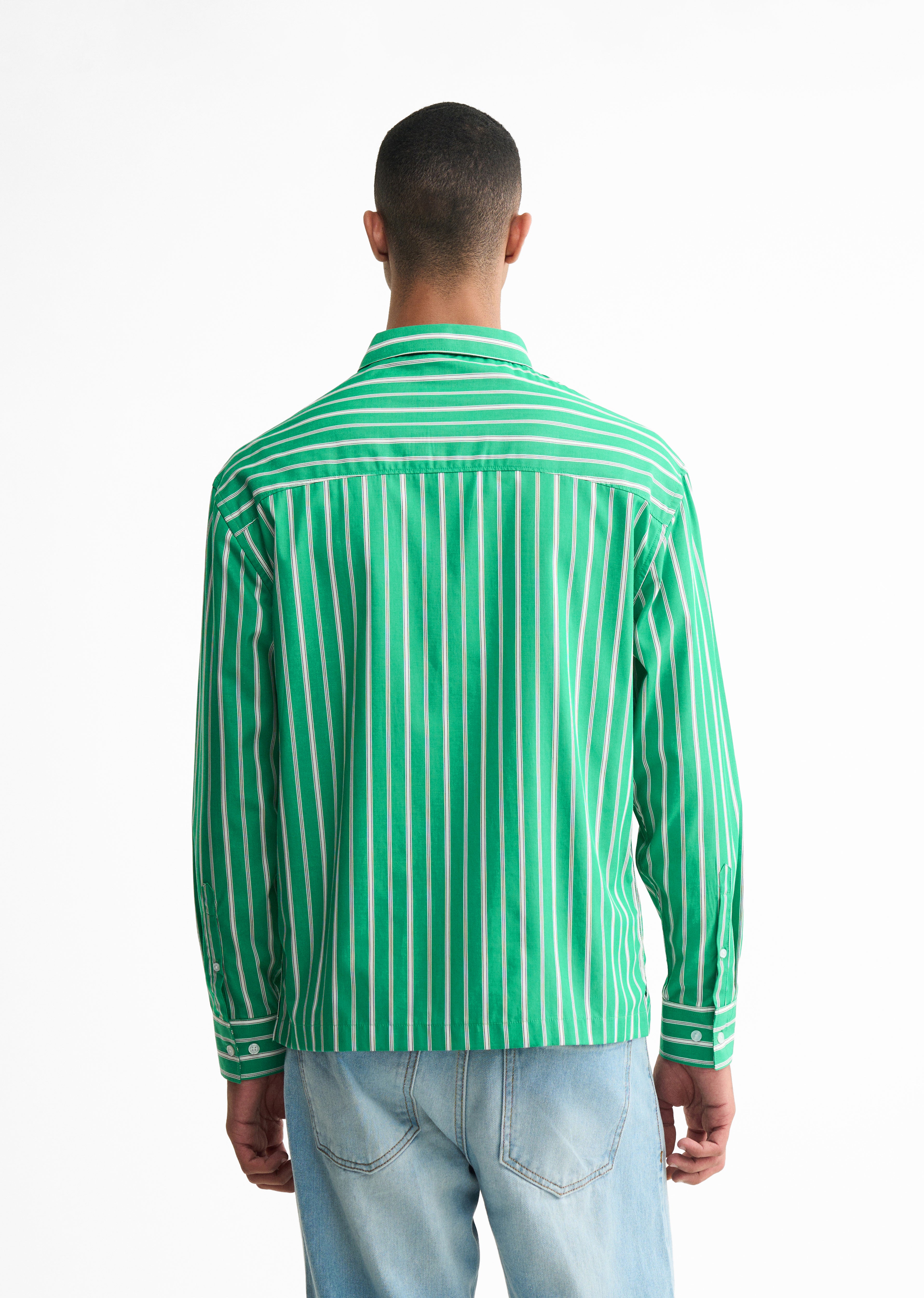 Green Cotton Striped Boxy Shirt