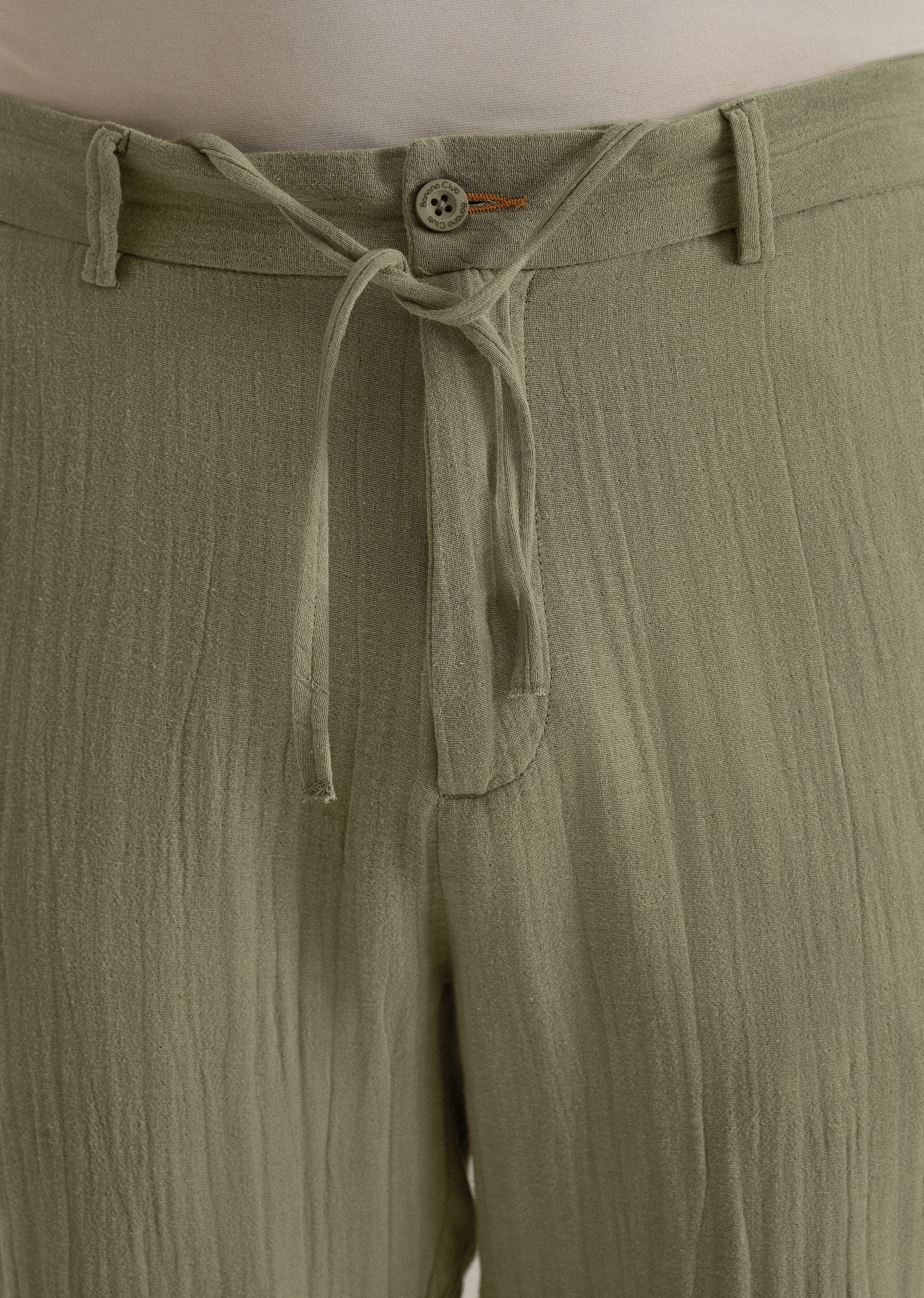 Green Crinkled Cotton Trouser