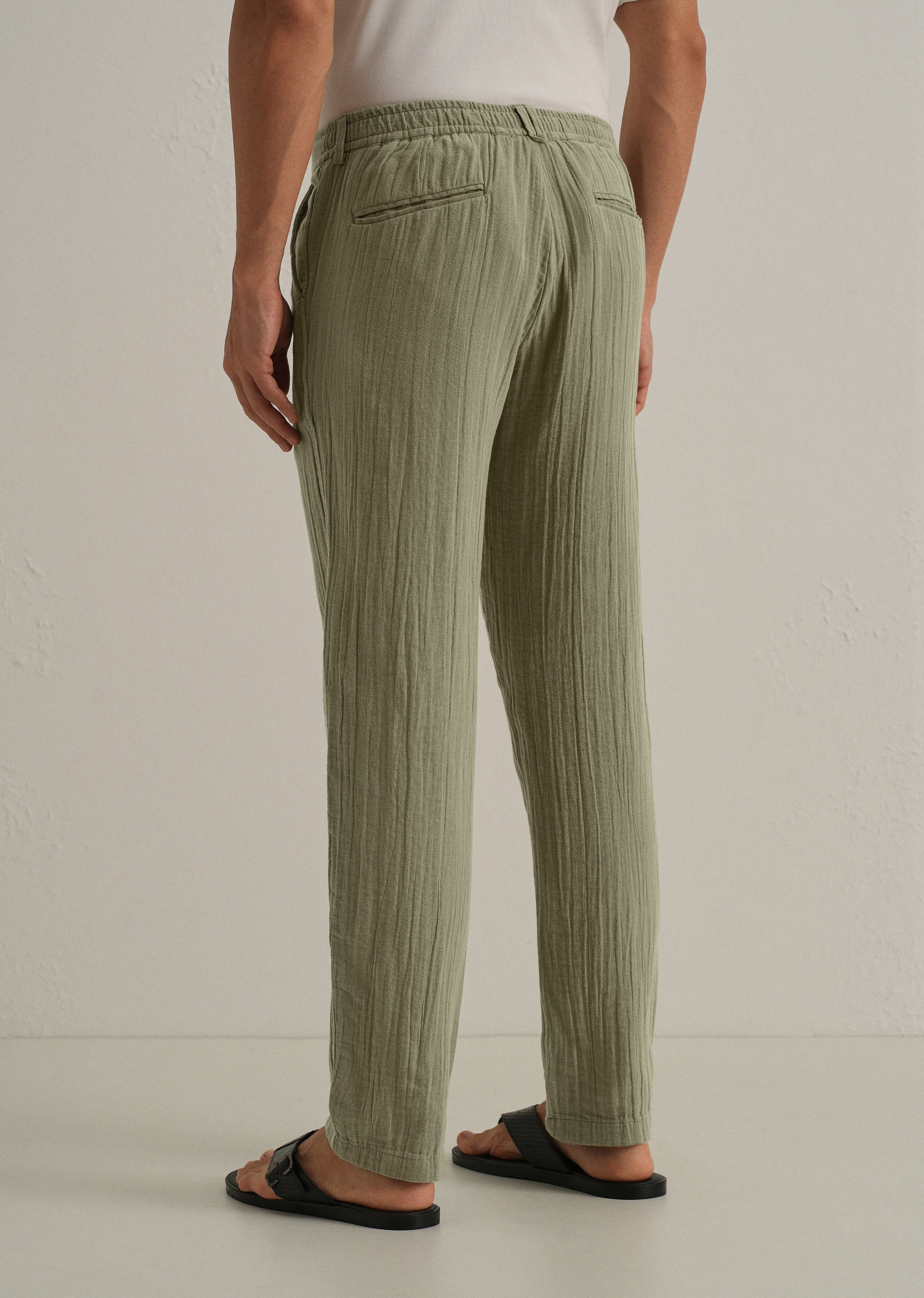 Green Crinkled Cotton Trouser