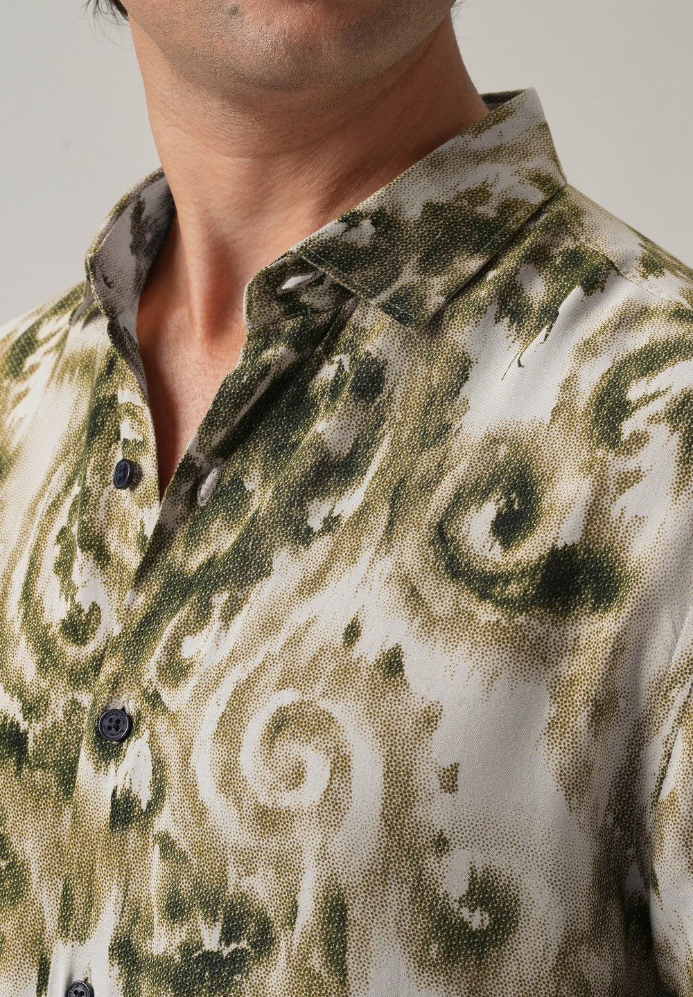Green Distort Paisley Print Feather Shirt