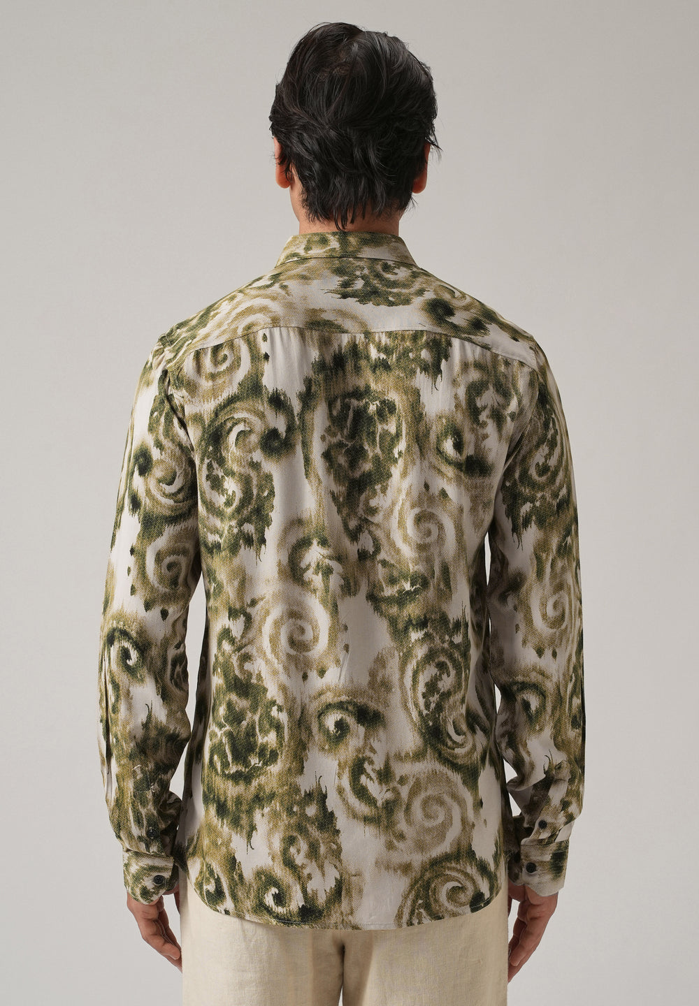 Green Distort Paisley Print Feather Shirt