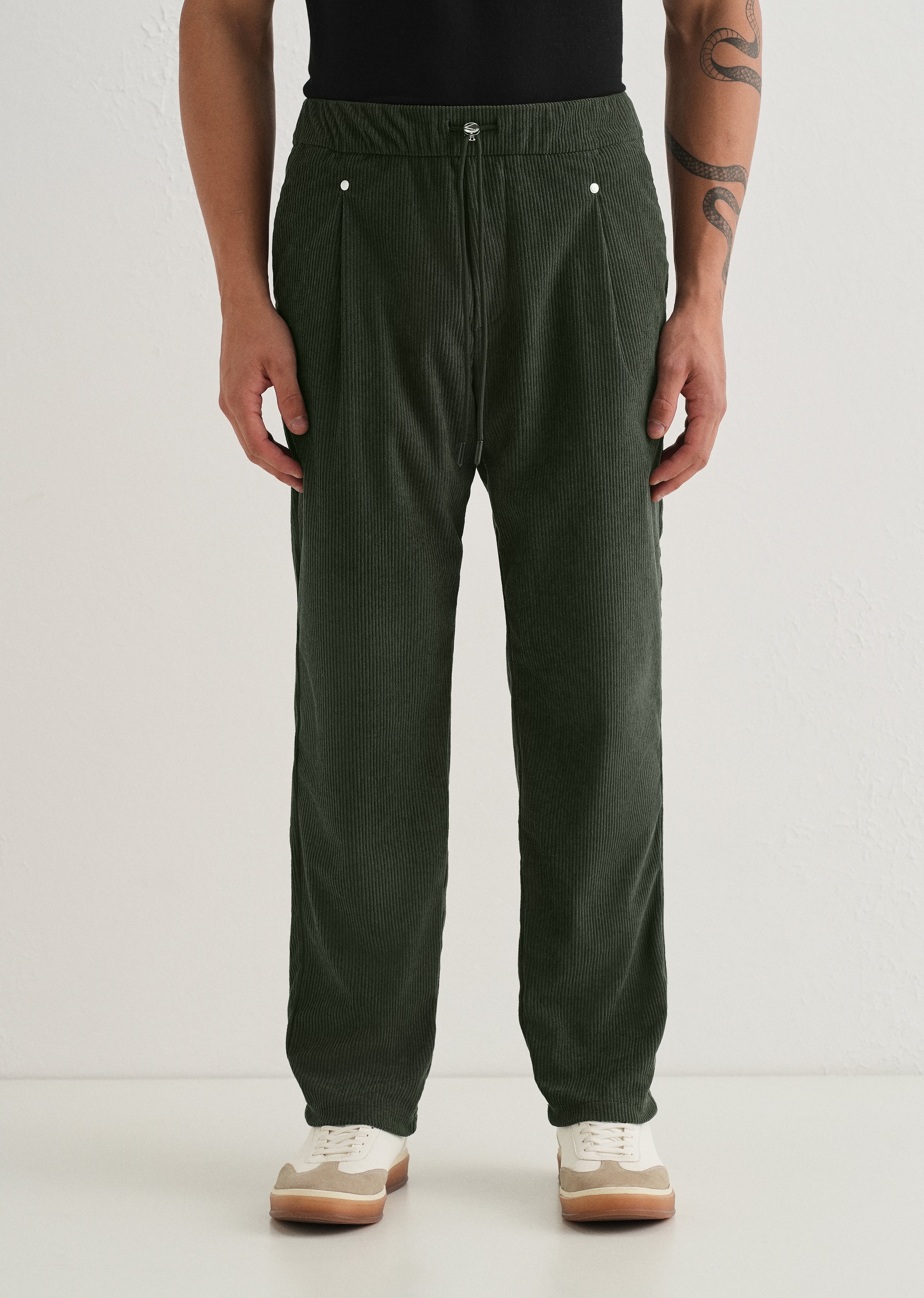 Green Drawstring Corduroy Pant