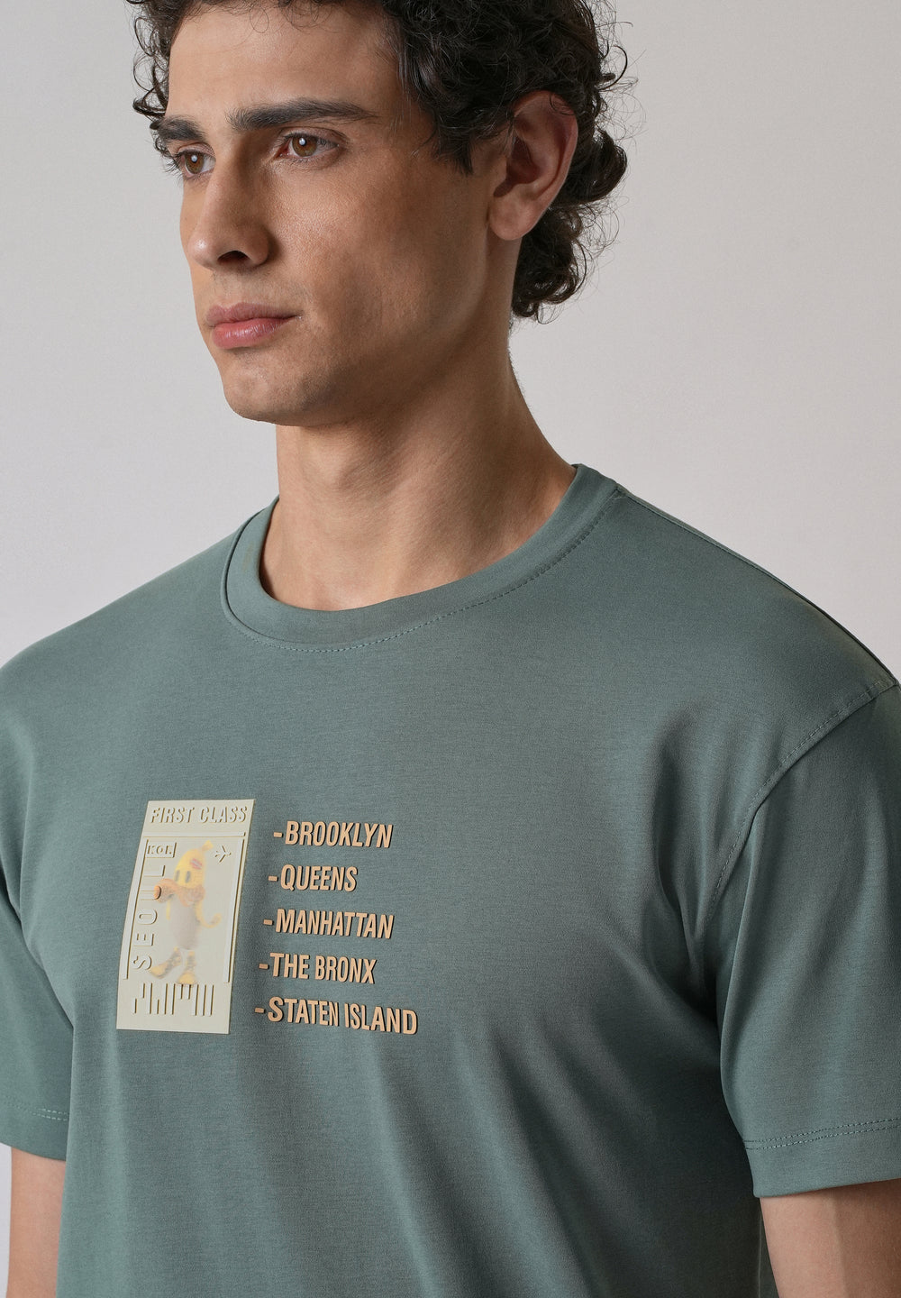 Green Embossed Printed Slim Fit T-shirt