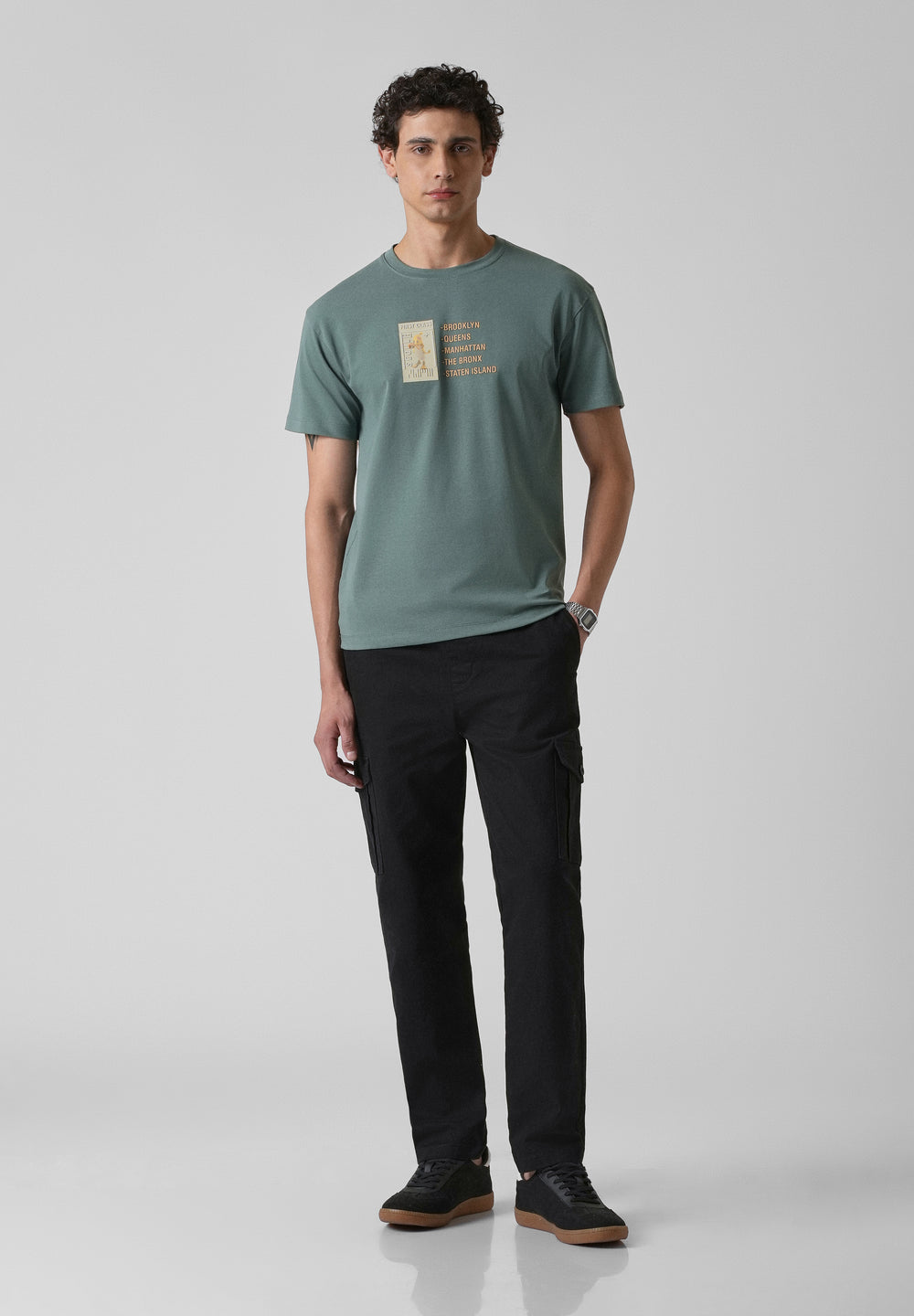 Green Embossed Printed Slim Fit T-shirt