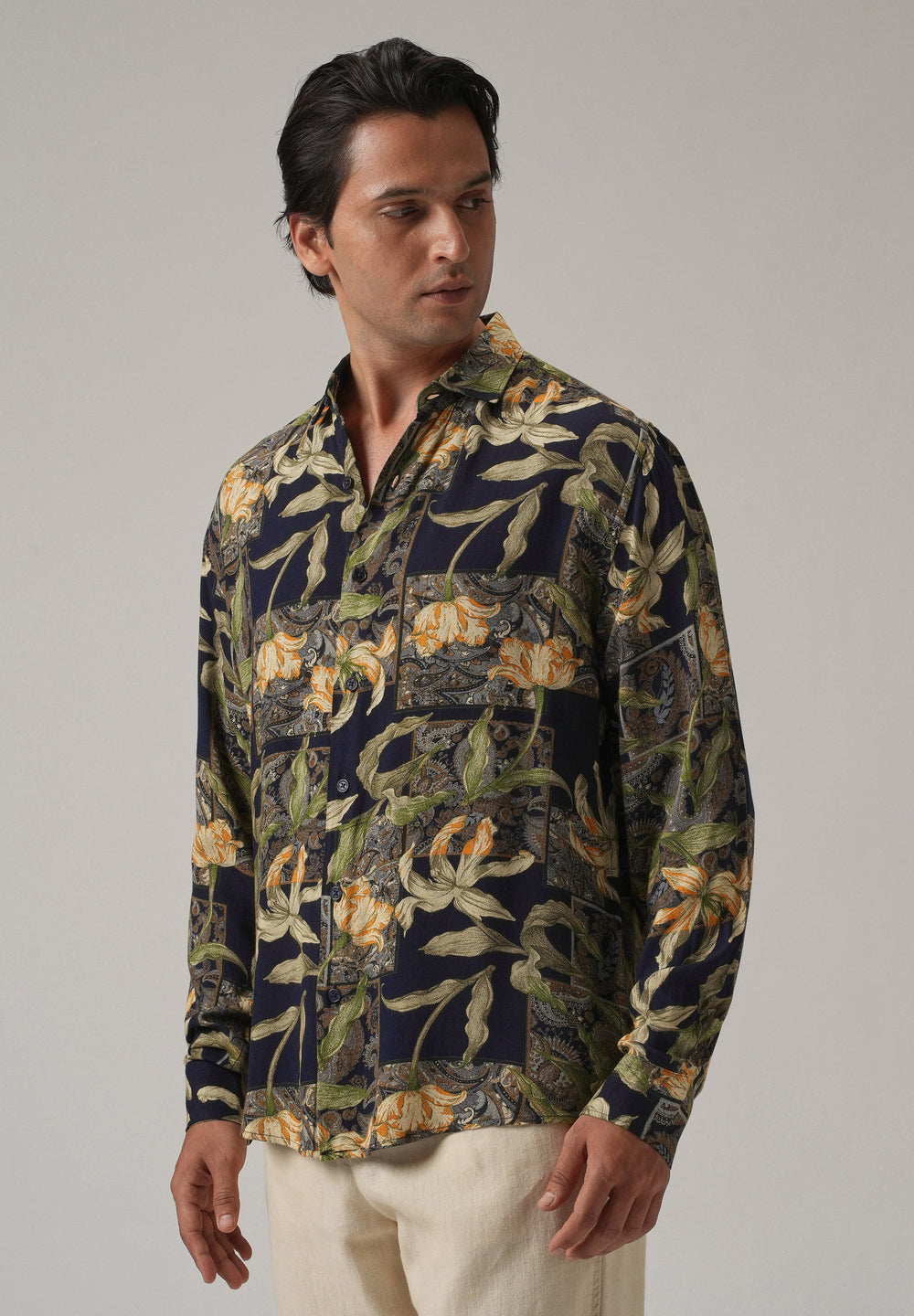 Green Exotic Lily Print Feather Shirt