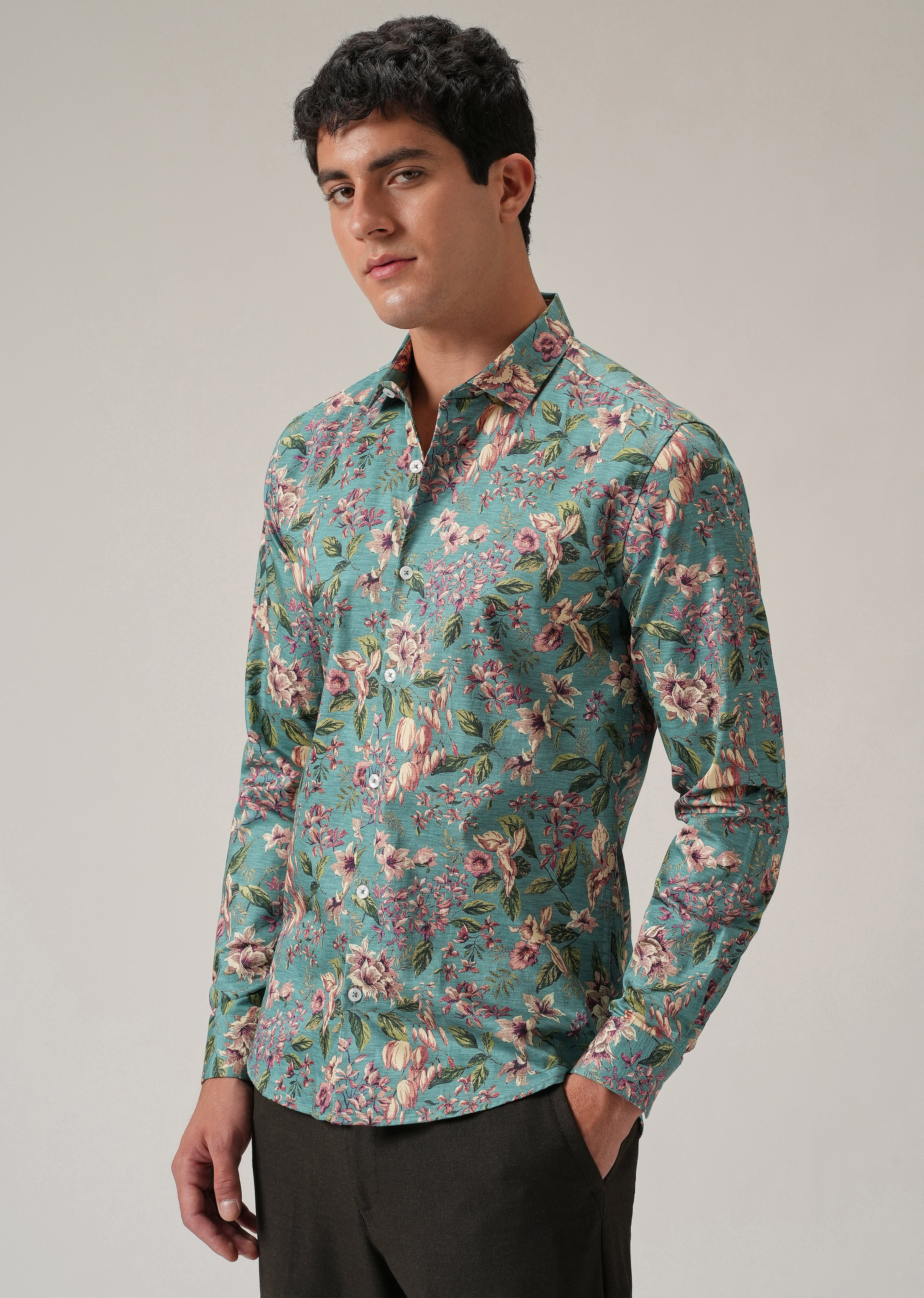 Green Floral Print Shirt