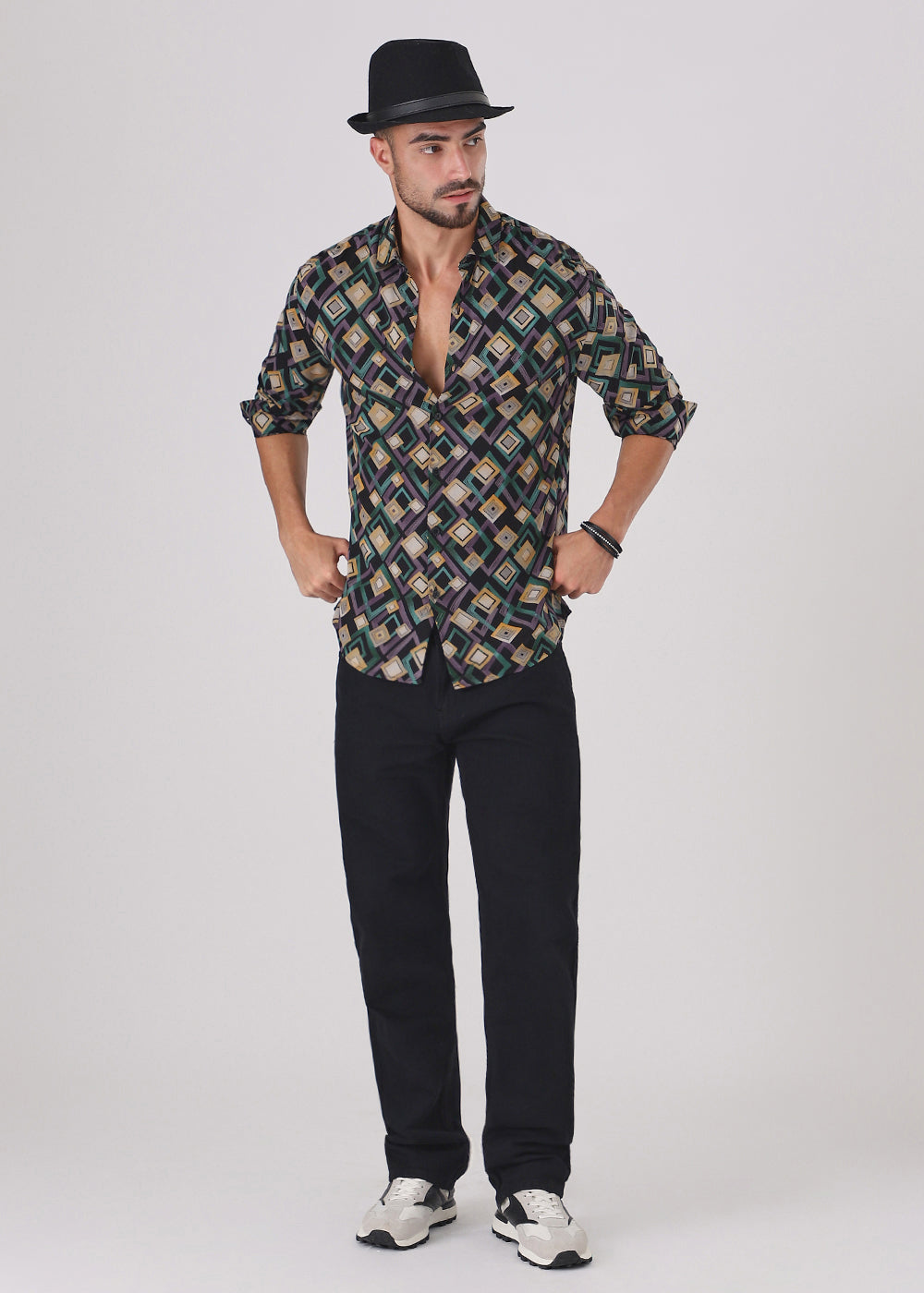 Green Geometric Feather Shirt