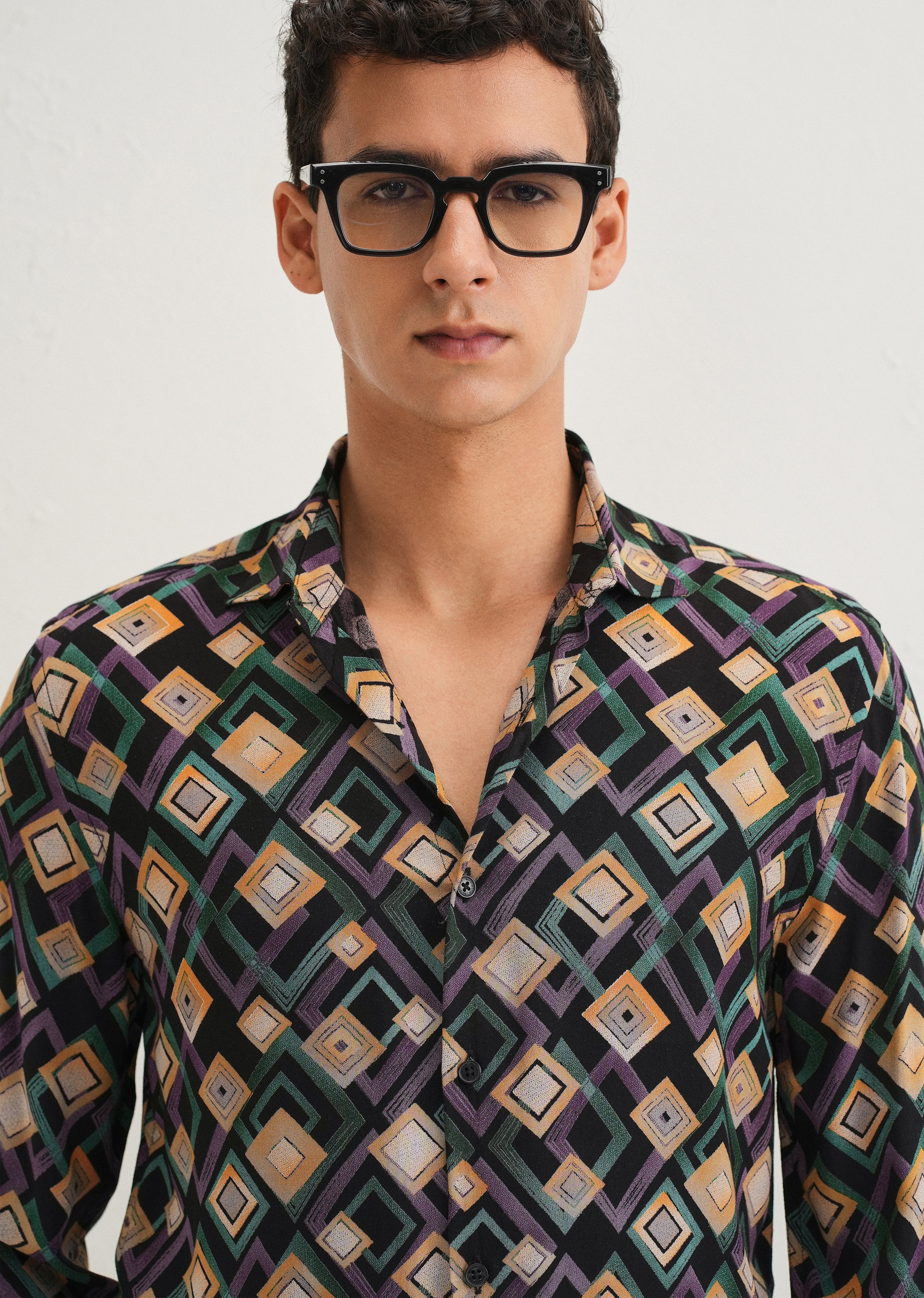 Green Geometric Feather Shirt