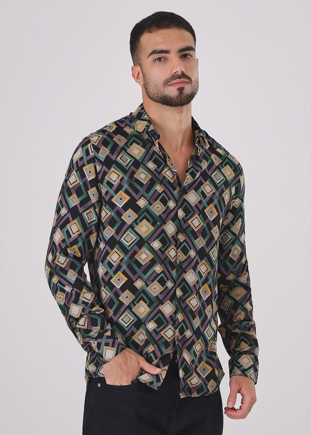 Green Geometric Feather Shirt
